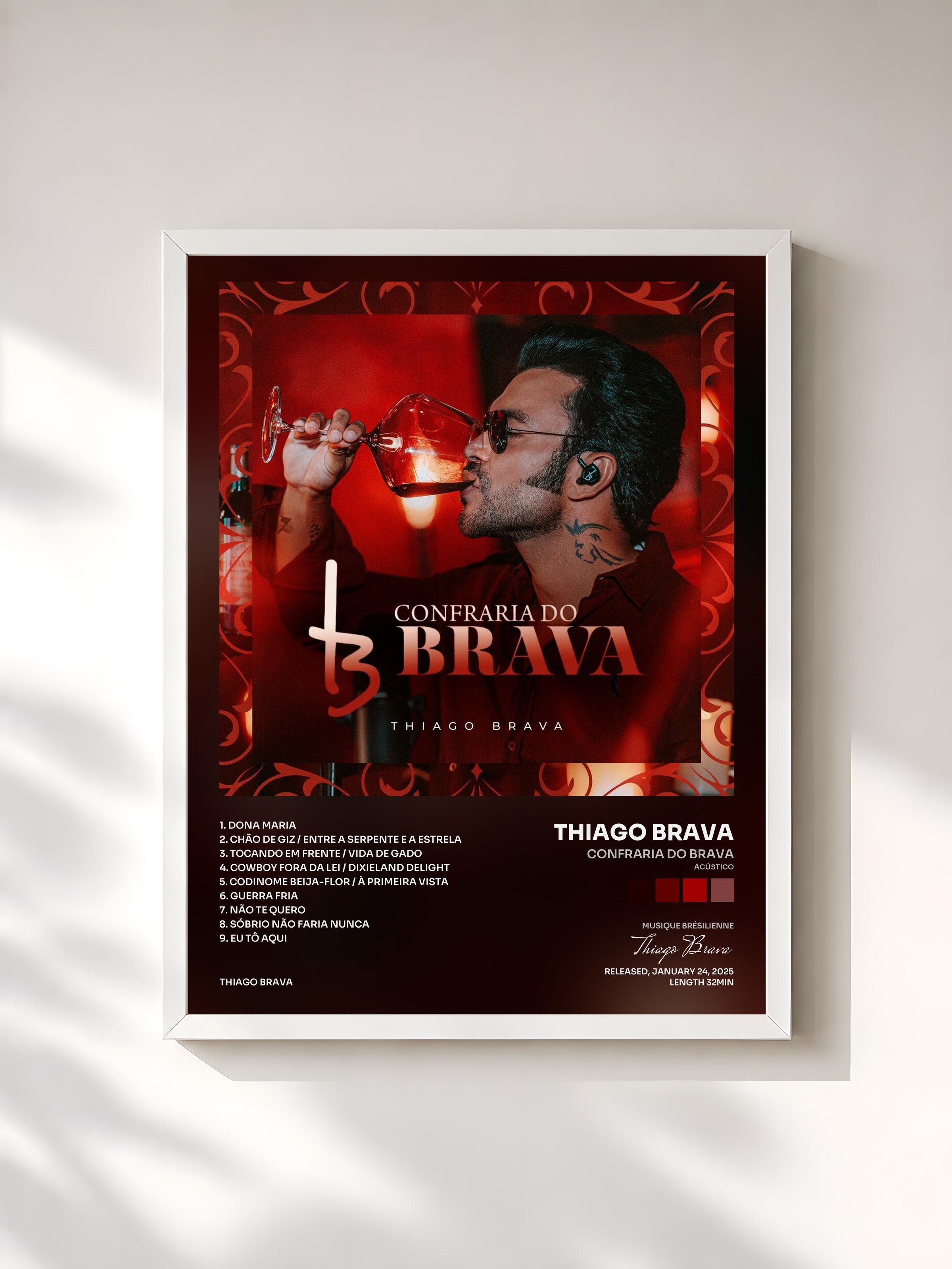 #blanc Tableau de l'album Confraria do Brava (Acústico) de Thiago Brava, cadre blanc, imprimé et encadré en France