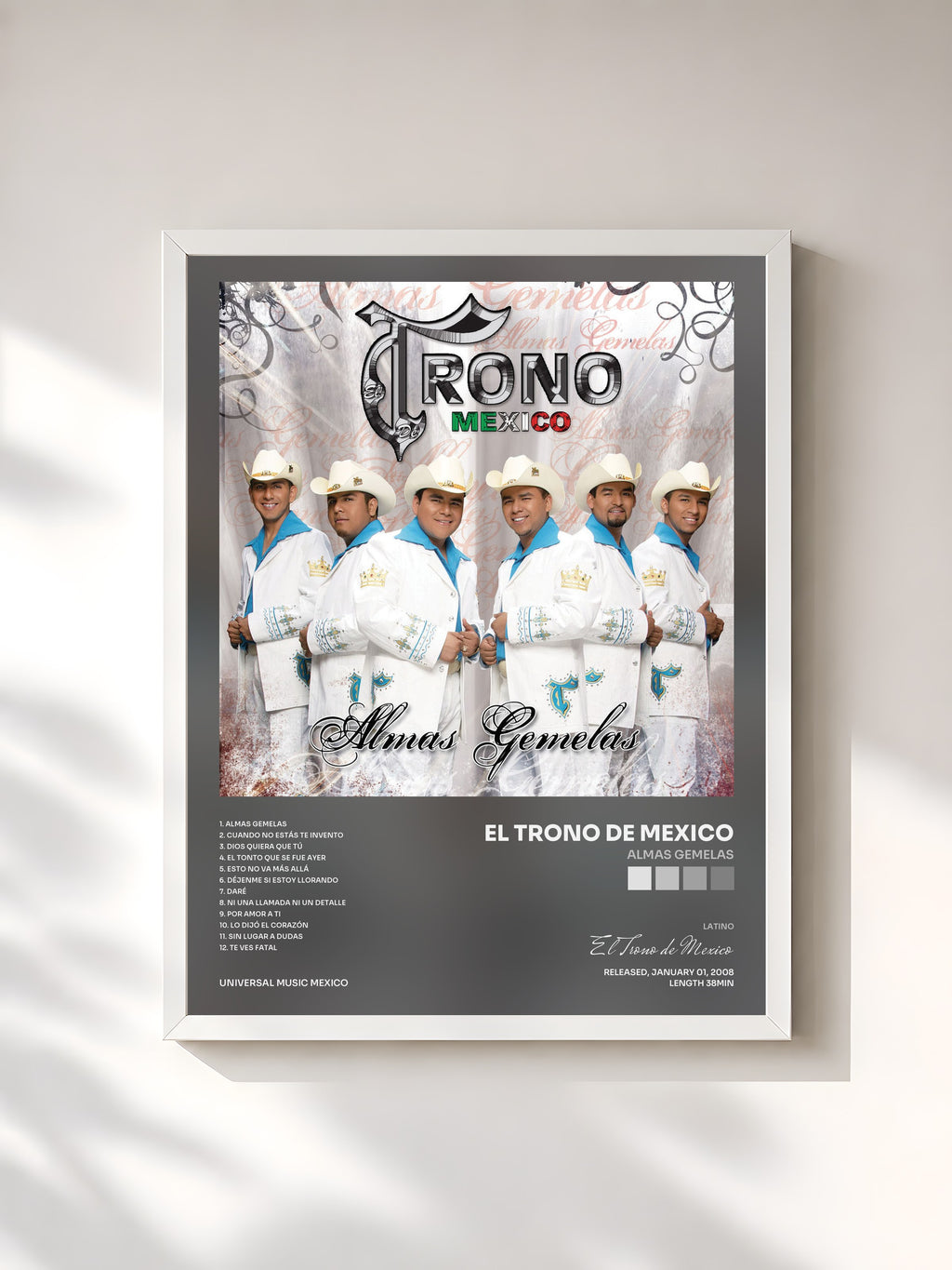#blanc Tableau de l'album Almas Gemelas de El Trono de Mexico, cadre blanc, imprimé et encadré en France