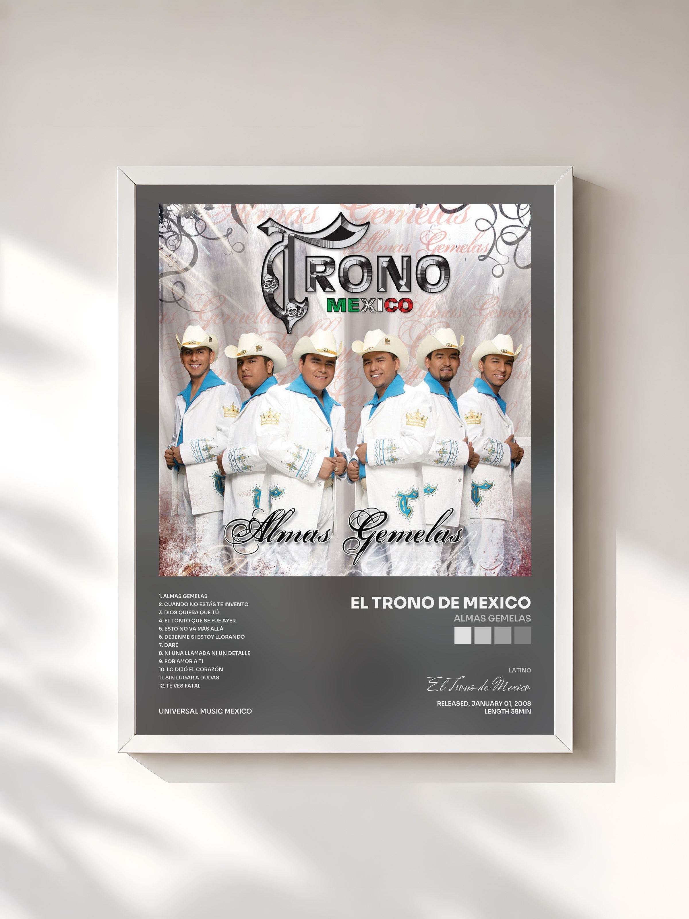 #blanc Tableau de l'album Almas Gemelas de El Trono de Mexico, cadre blanc, imprimé et encadré en France