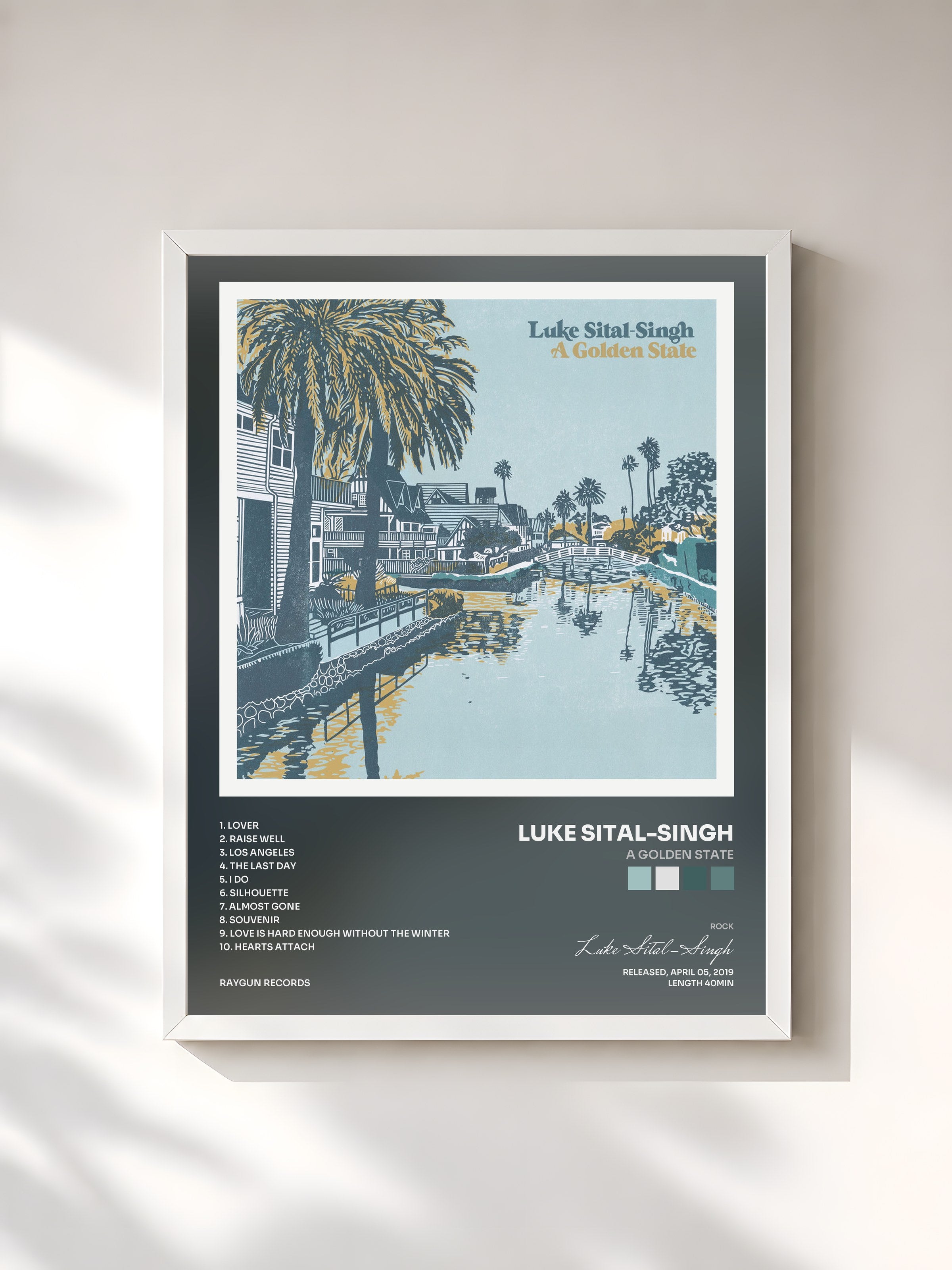 #blanc Tableau de l'album A Golden State de Luke Sital-Singh, cadre blanc, imprimé et encadré en France