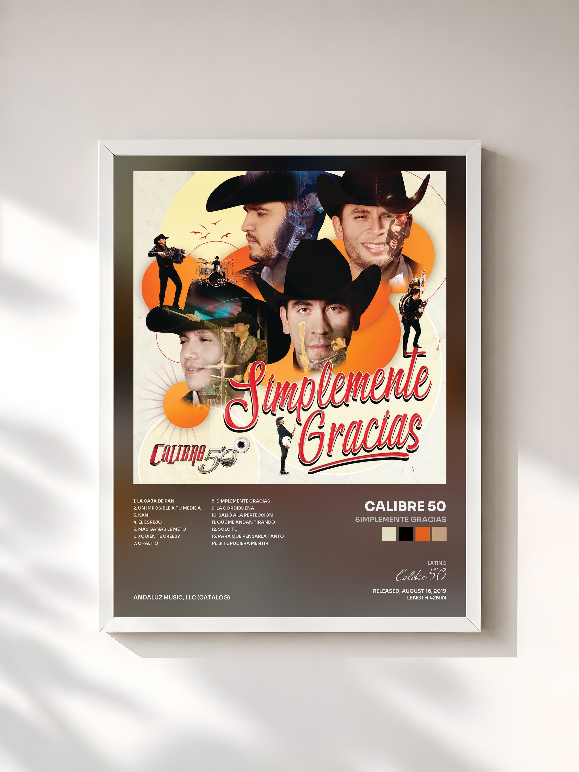 #blanc Tableau de l'album Simplemente Gracias de Calibre 50, cadre blanc, imprimé et encadré en France
