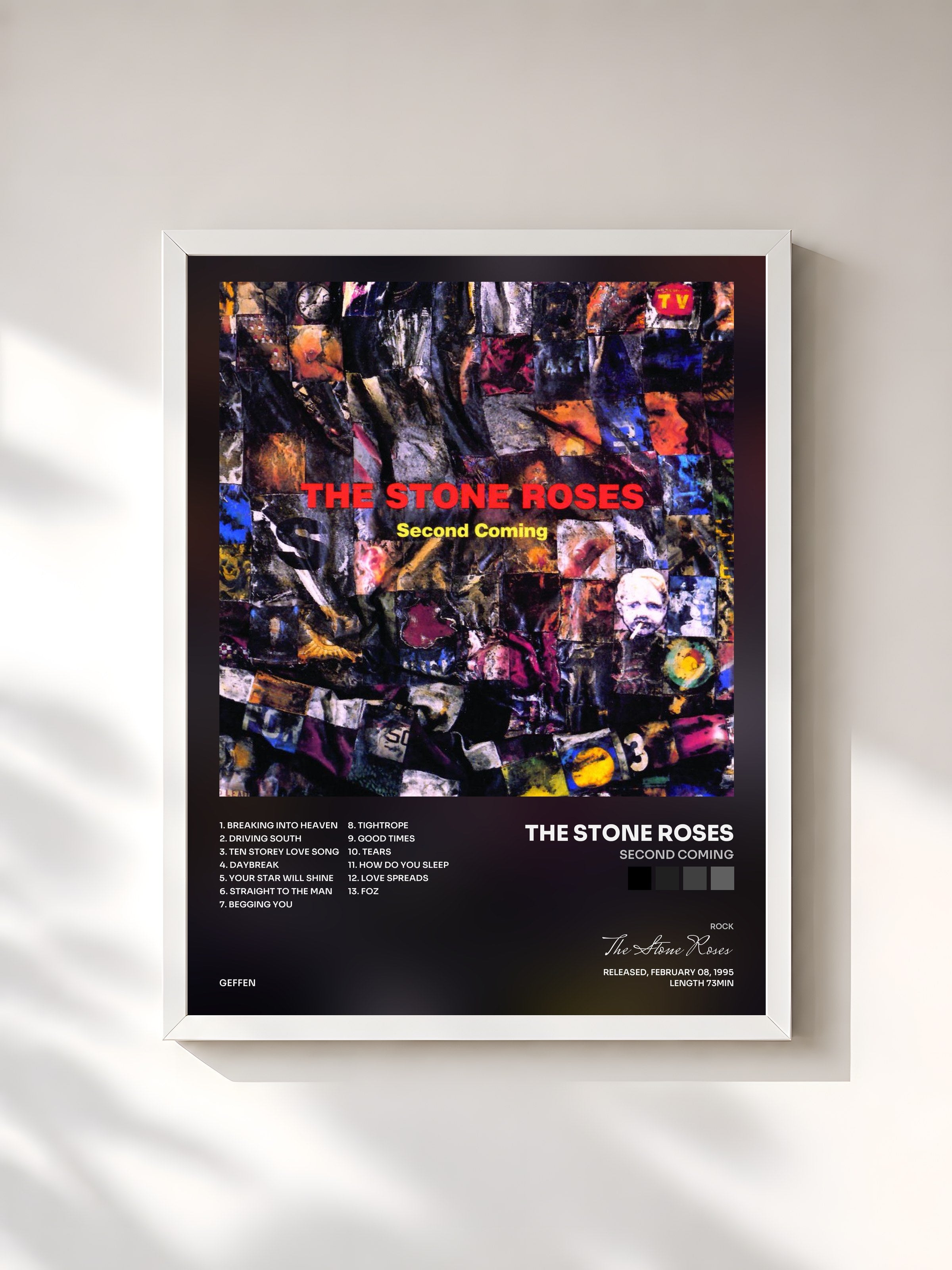 #blanc Tableau de l'album Second Coming de The Stone Roses, cadre blanc, imprimé et encadré en France