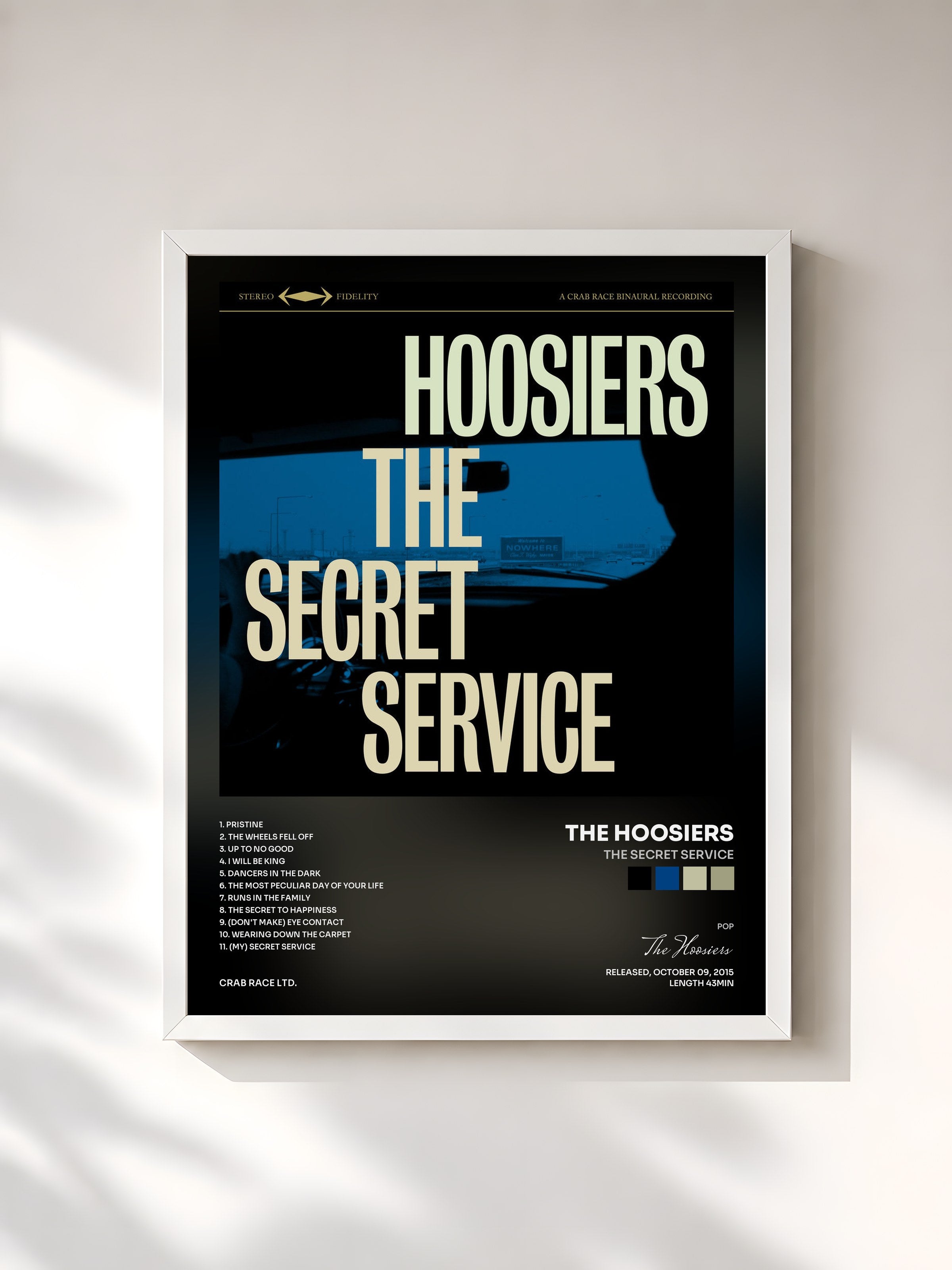 #blanc Tableau de l'album The Secret Service de The Hoosiers, cadre blanc, imprimé et encadré en France