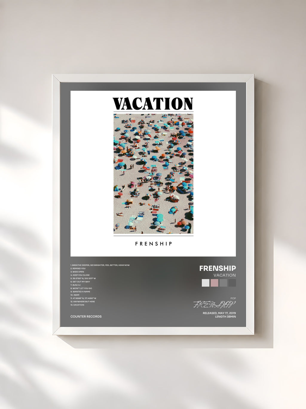 #blanc Tableau de l'album Vacation de FRENSHIP, cadre blanc, imprimé et encadré en France