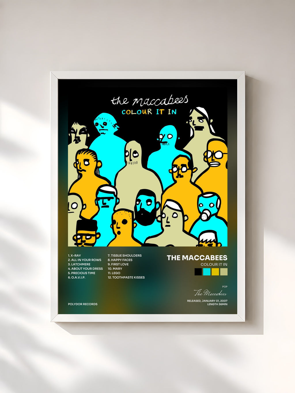 #blanc Tableau de l'album Colour It In de The Maccabees, cadre blanc, imprimé et encadré en France