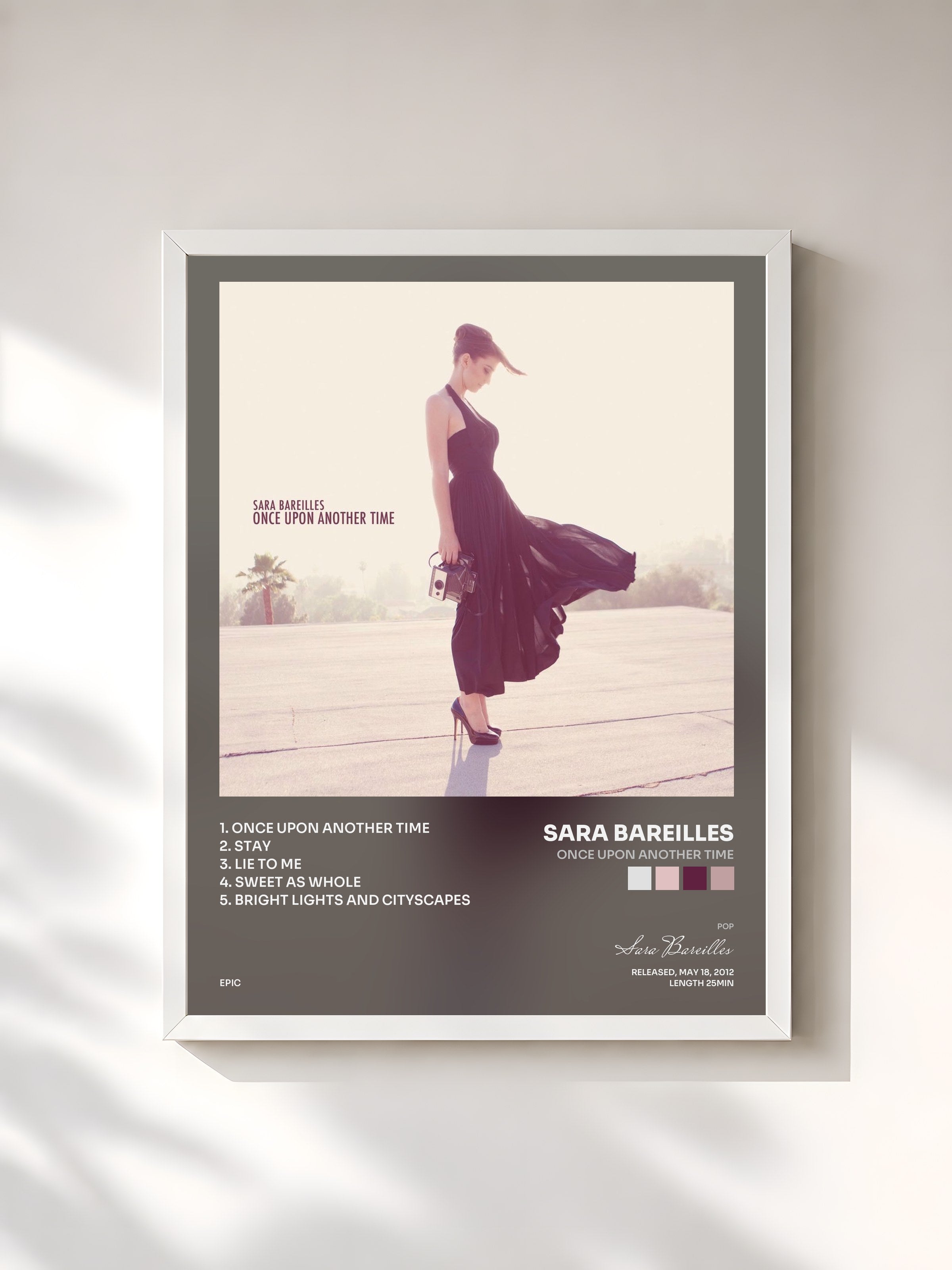 #blanc Tableau de l'album Once Upon Another Time de Sara Bareilles, cadre blanc, imprimé et encadré en France