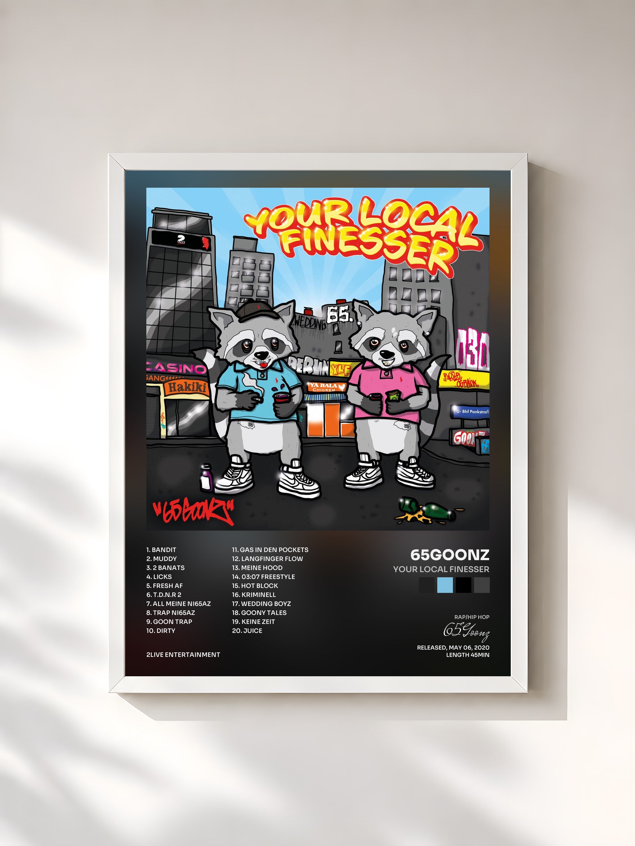 #blanc Tableau de l'album Your Local Finesser de 65Goonz, cadre blanc, imprimé et encadré en France
