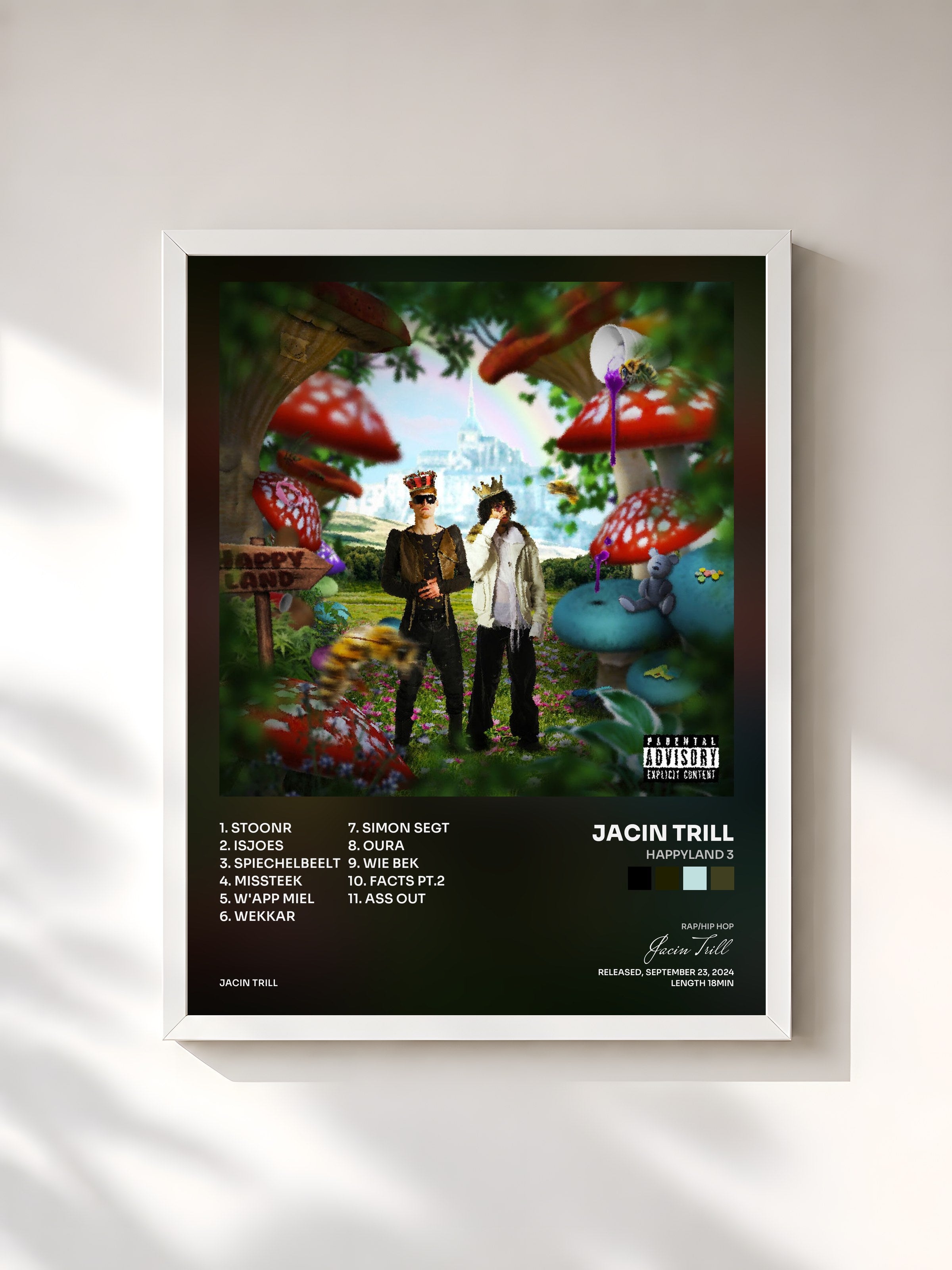 #blanc Tableau de l'album Happyland 3 de Jacin Trill, cadre blanc, imprimé et encadré en France