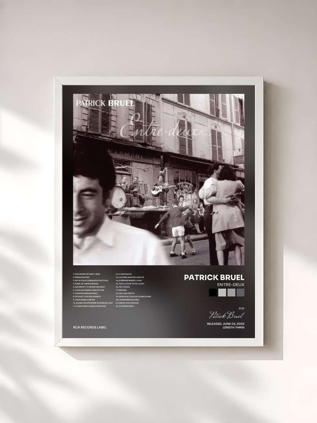 #blanc Entre-deux de Patrick Bruel en lámina enmarcada, marco blanco, impresa y enmarcada en Francia