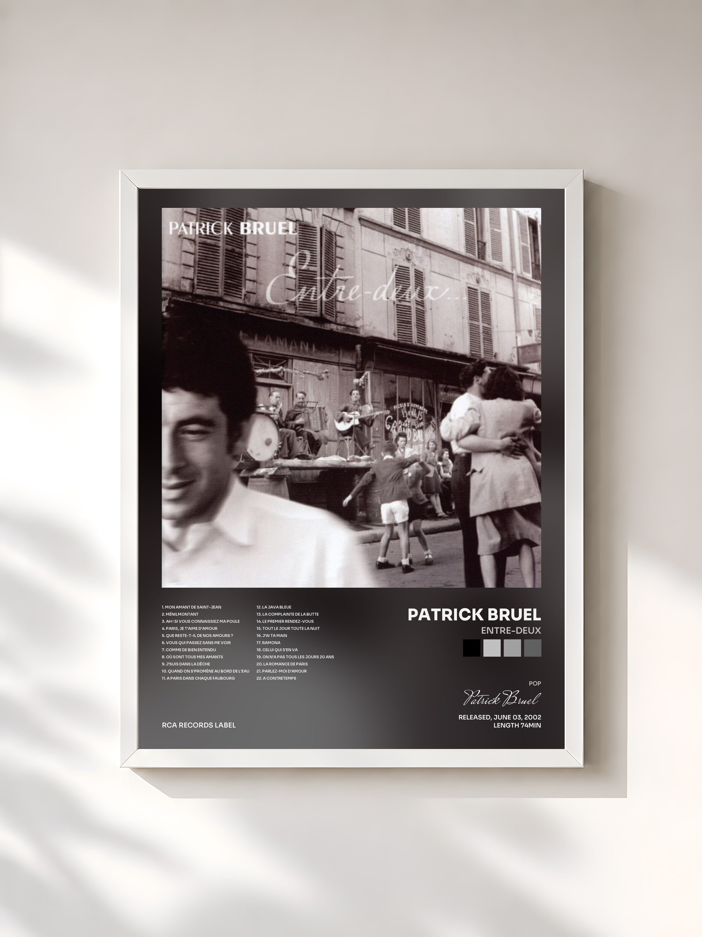 #blanc Tableau de l'album Entre-deux de Patrick Bruel, cadre blanc, imprimé et encadré en France