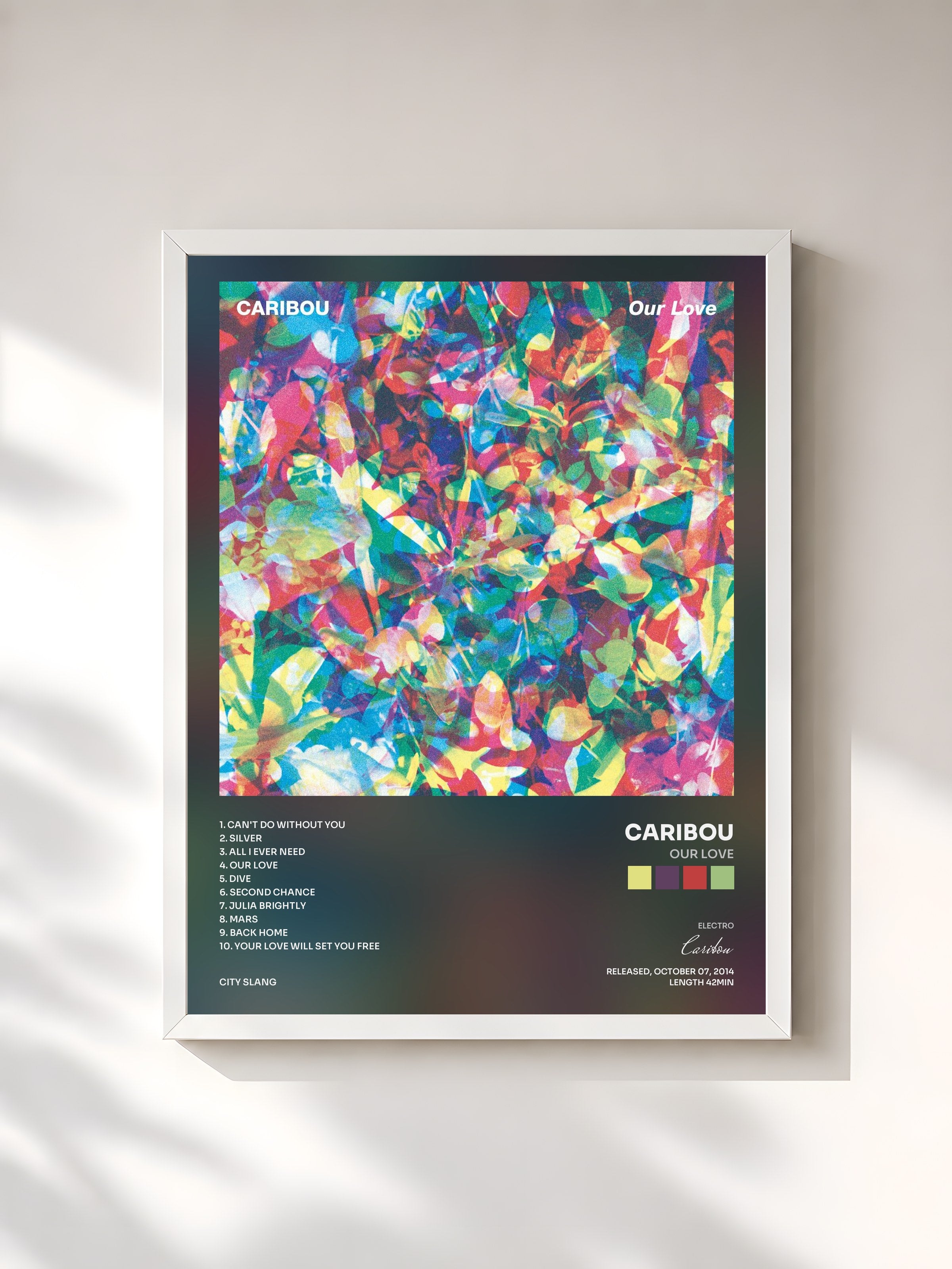 #blanc Tableau de l'album Our Love de Caribou, cadre blanc, imprimé et encadré en France