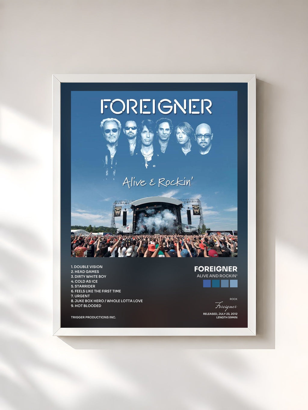 #blanc Alive And Rockin' di Foreigner in stampa incorniciata, cornice bianca, stampata e incorniciata in Francia
