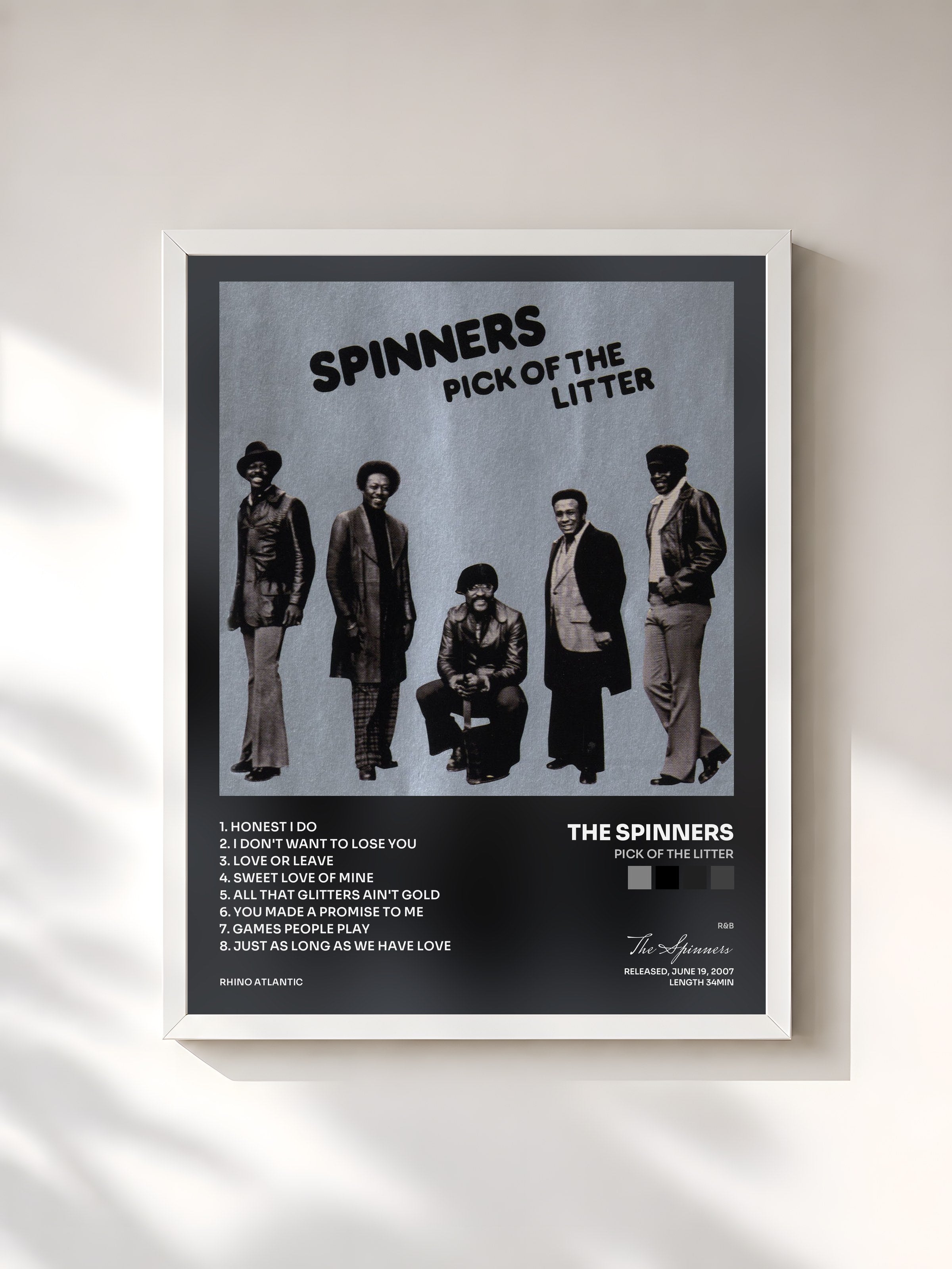 #blanc Tableau de l'album Pick of the Litter de The Spinners, cadre blanc, imprimé et encadré en France