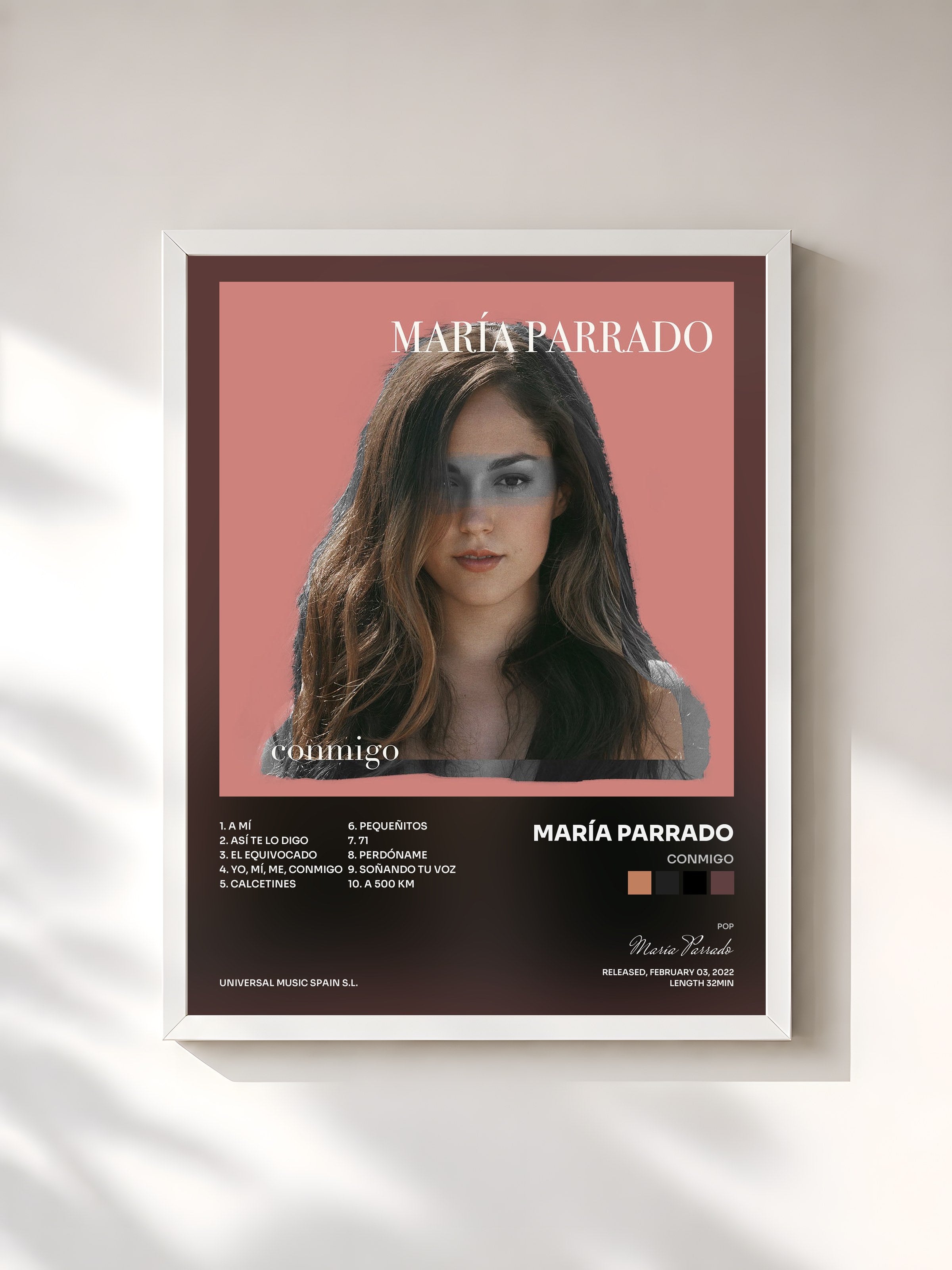 #blanc Tableau de l'album Conmigo de María Parrado, cadre blanc, imprimé et encadré en France