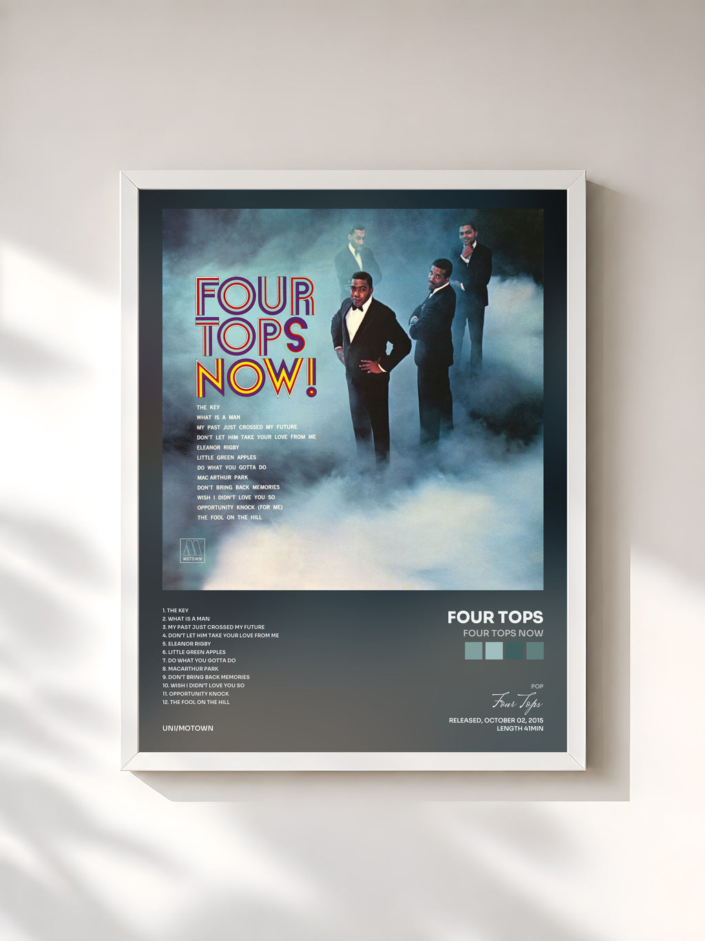 #blanc Tableau de l'album Four Tops Now de Four Tops, cadre blanc, imprimé et encadré en France