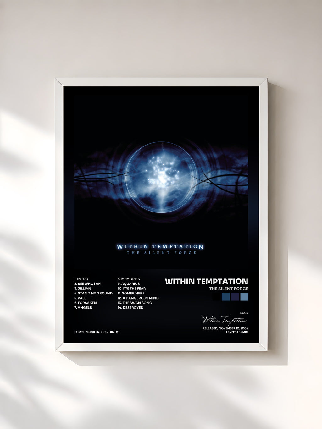 #blanc Tableau de l'album The Silent Force de Within Temptation, cadre blanc, imprimé et encadré en France