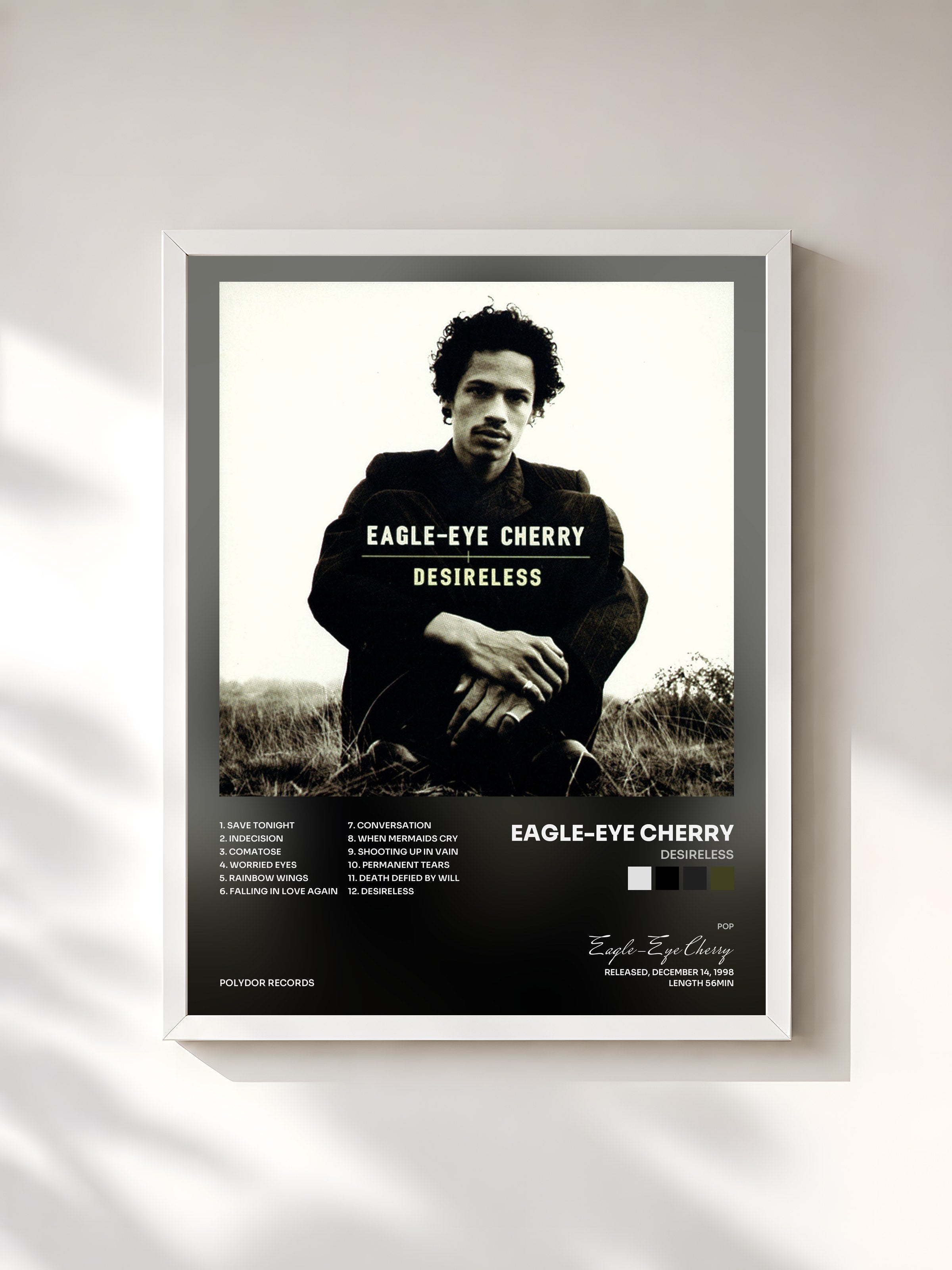 #blanc Tableau de l'album Desireless de Eagle-Eye Cherry, cadre blanc, imprimé et encadré en France