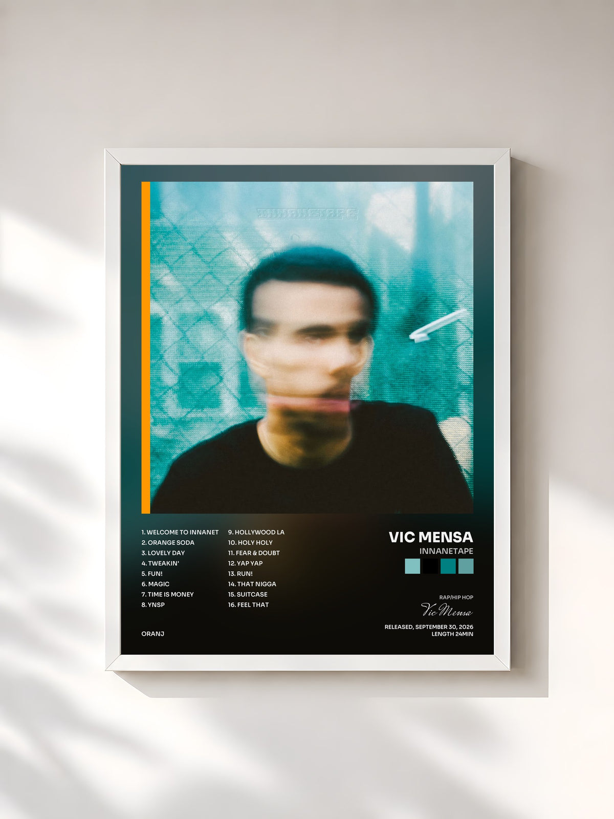 #blanc Tableau de l'album INNANETAPE de Vic Mensa, cadre blanc, imprimé et encadré en France
