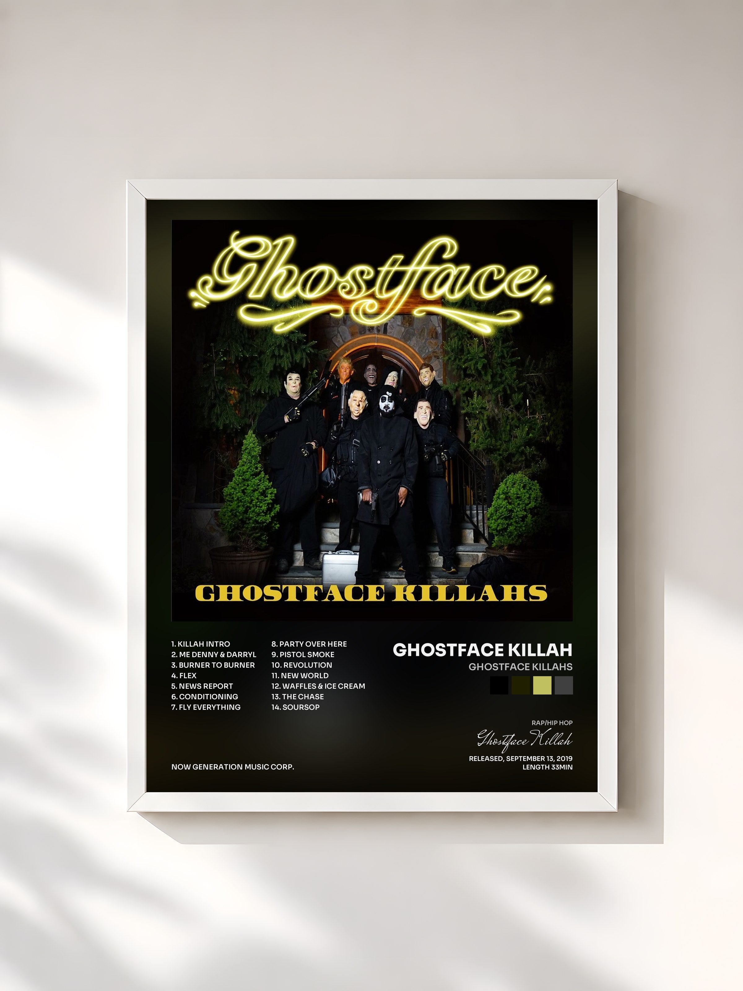 #blanc Tableau de l'album Ghostface Killahs de Ghostface Killah, cadre blanc, imprimé et encadré en France