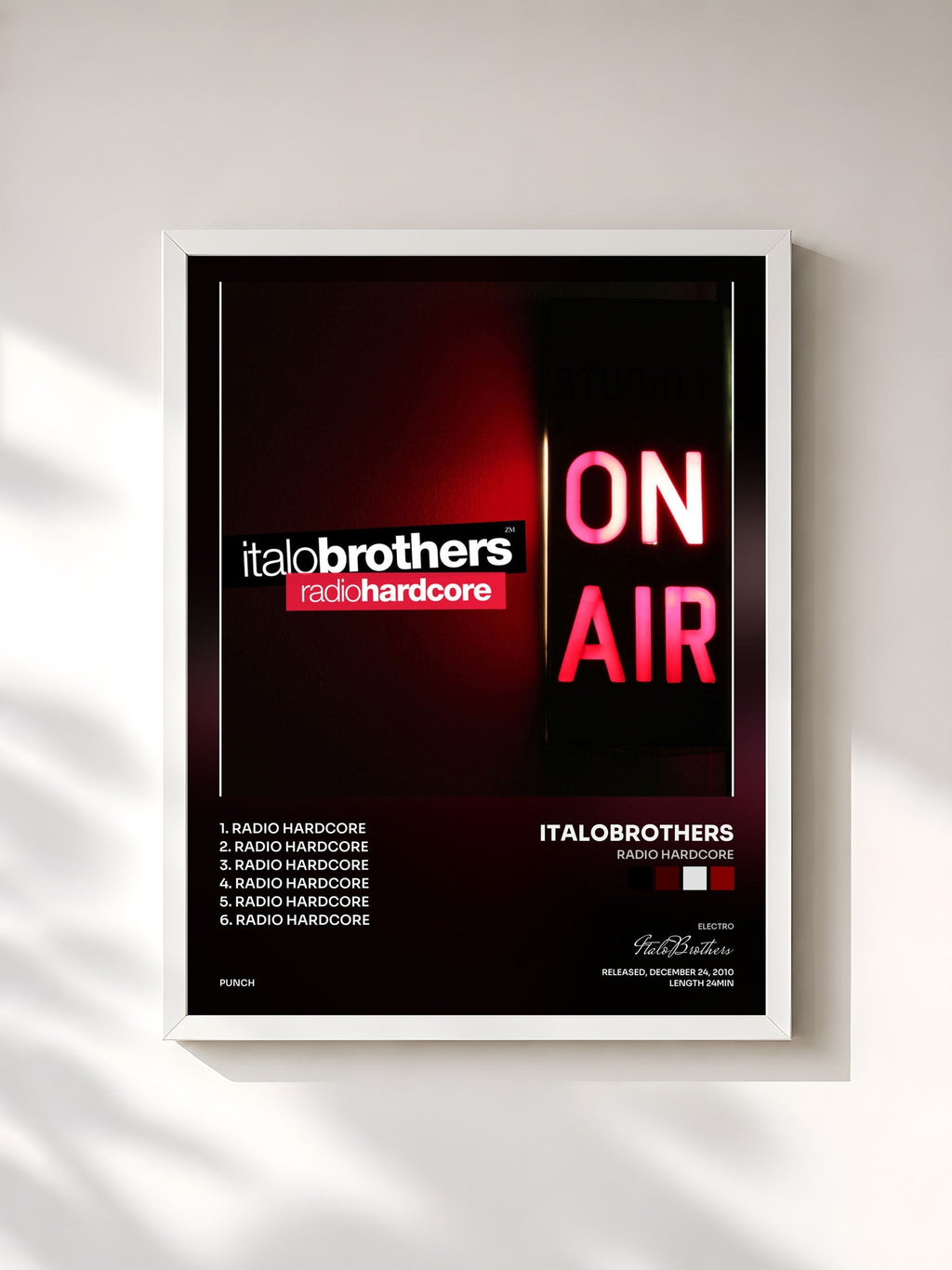 #blanc Tableau de l'album Radio Hardcore de ItaloBrothers, cadre blanc, imprimé et encadré en France