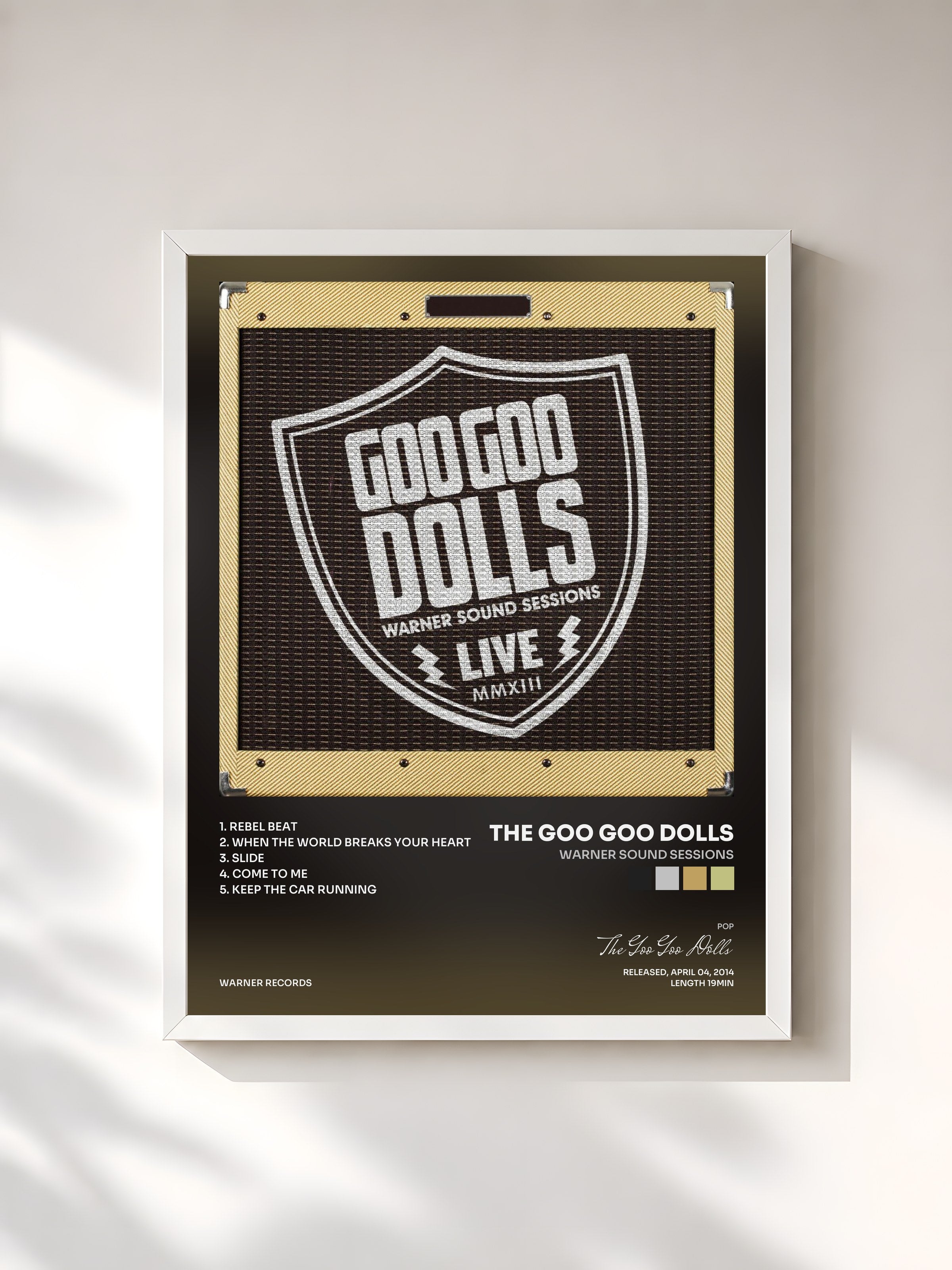 #blanc Tableau de l'album Warner Sound Sessions de The Goo Goo Dolls, cadre blanc, imprimé et encadré en France