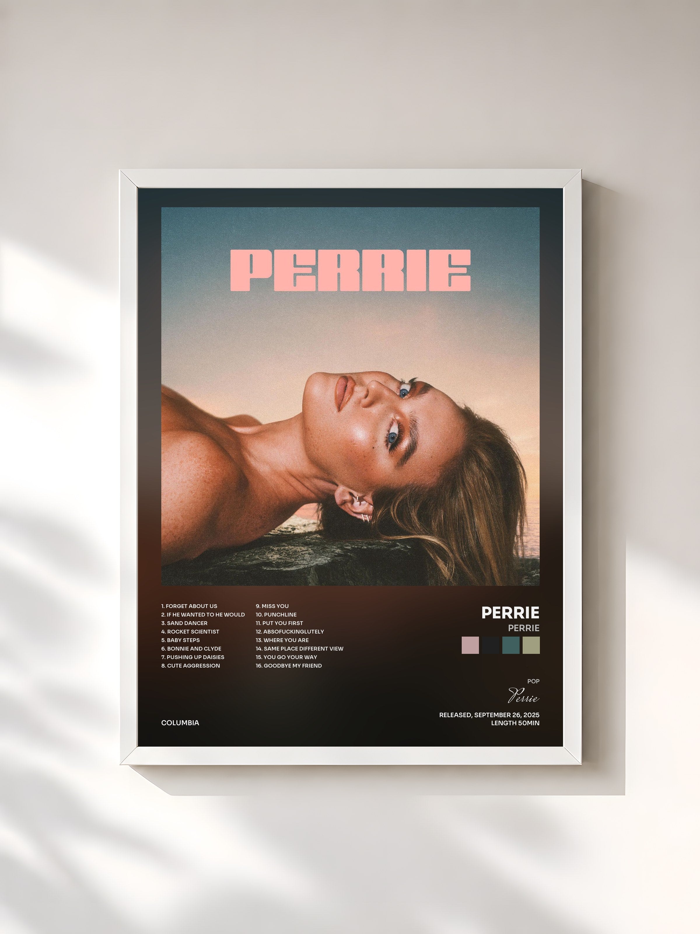 #blanc Tableau de l'album Perrie de Perrie, cadre blanc, imprimé et encadré en France
