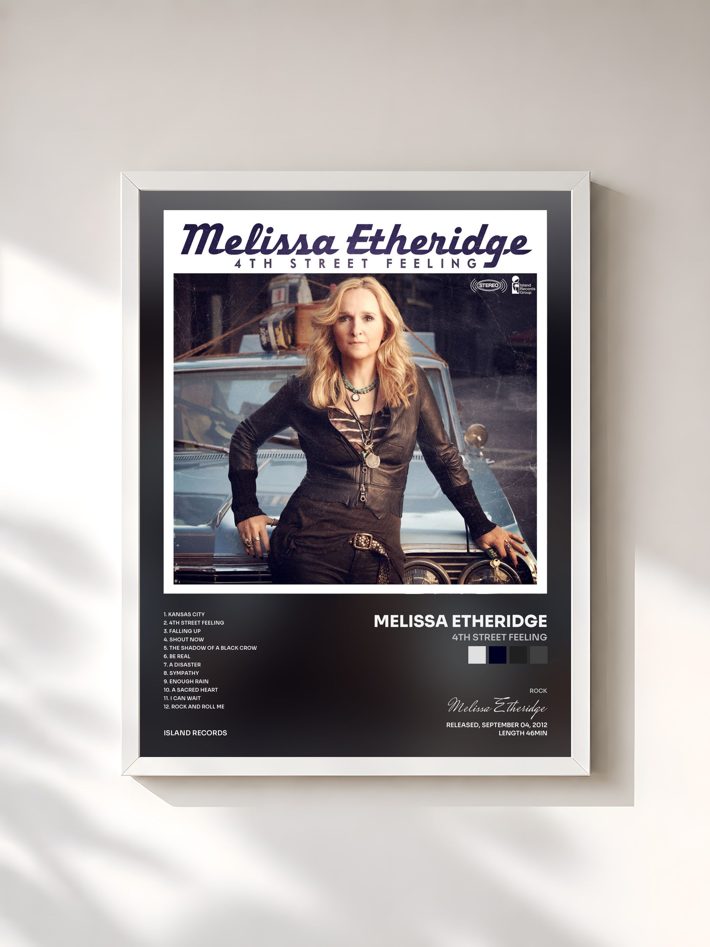#blanc Tableau de l'album 4th Street Feeling de Melissa Etheridge, cadre blanc, imprimé et encadré en France