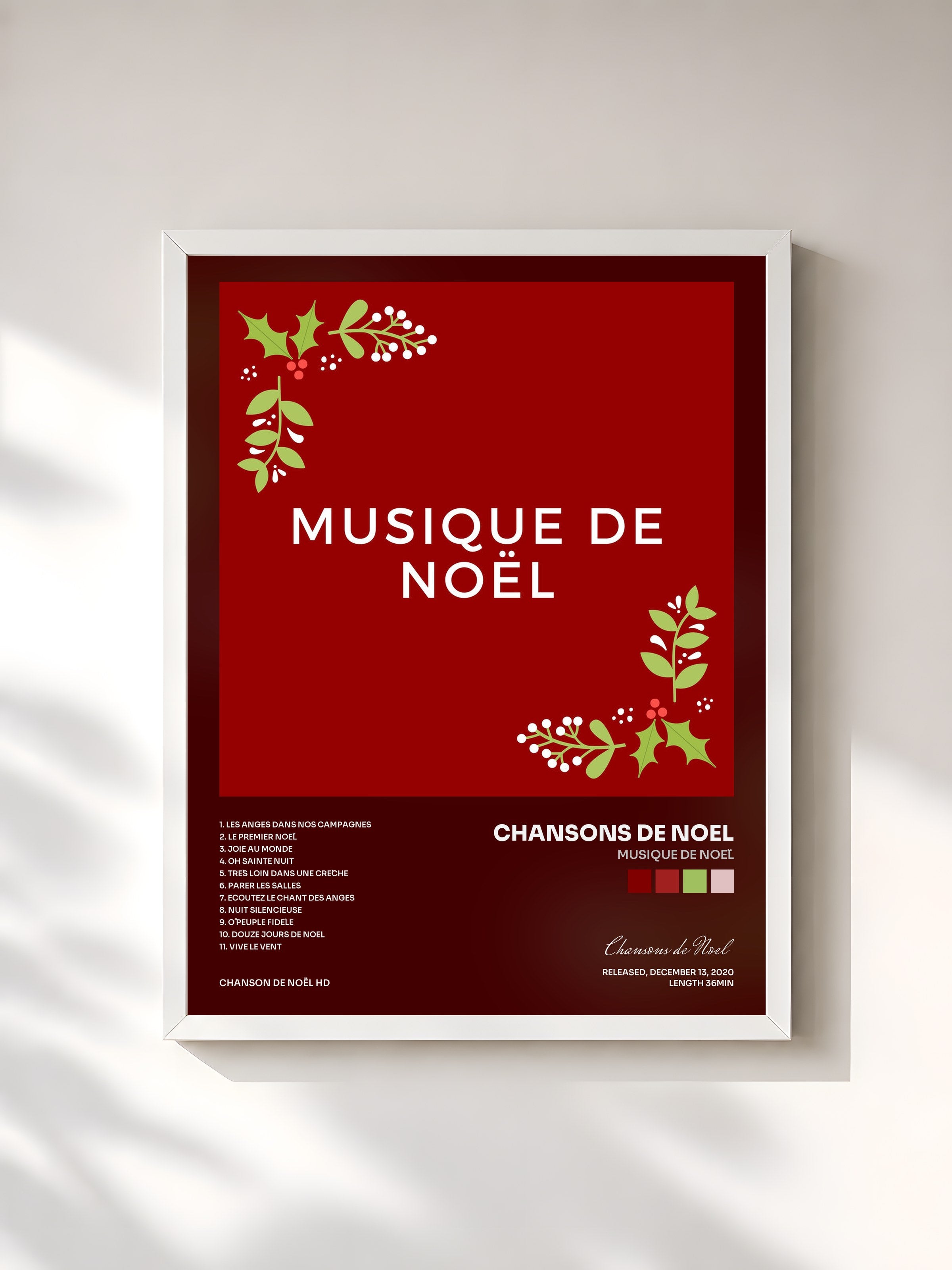 #blanc Tableau de l'album Musique De Noël de Chansons de Noel, cadre blanc, imprimé et encadré en France
