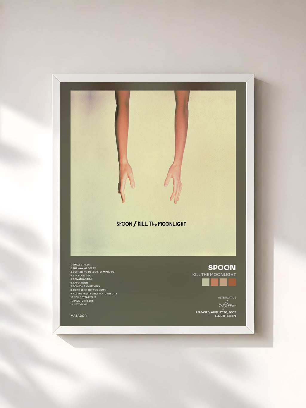 #blanc Tableau de l'album Kill the Moonlight de Spoon, cadre blanc, imprimé et encadré en France