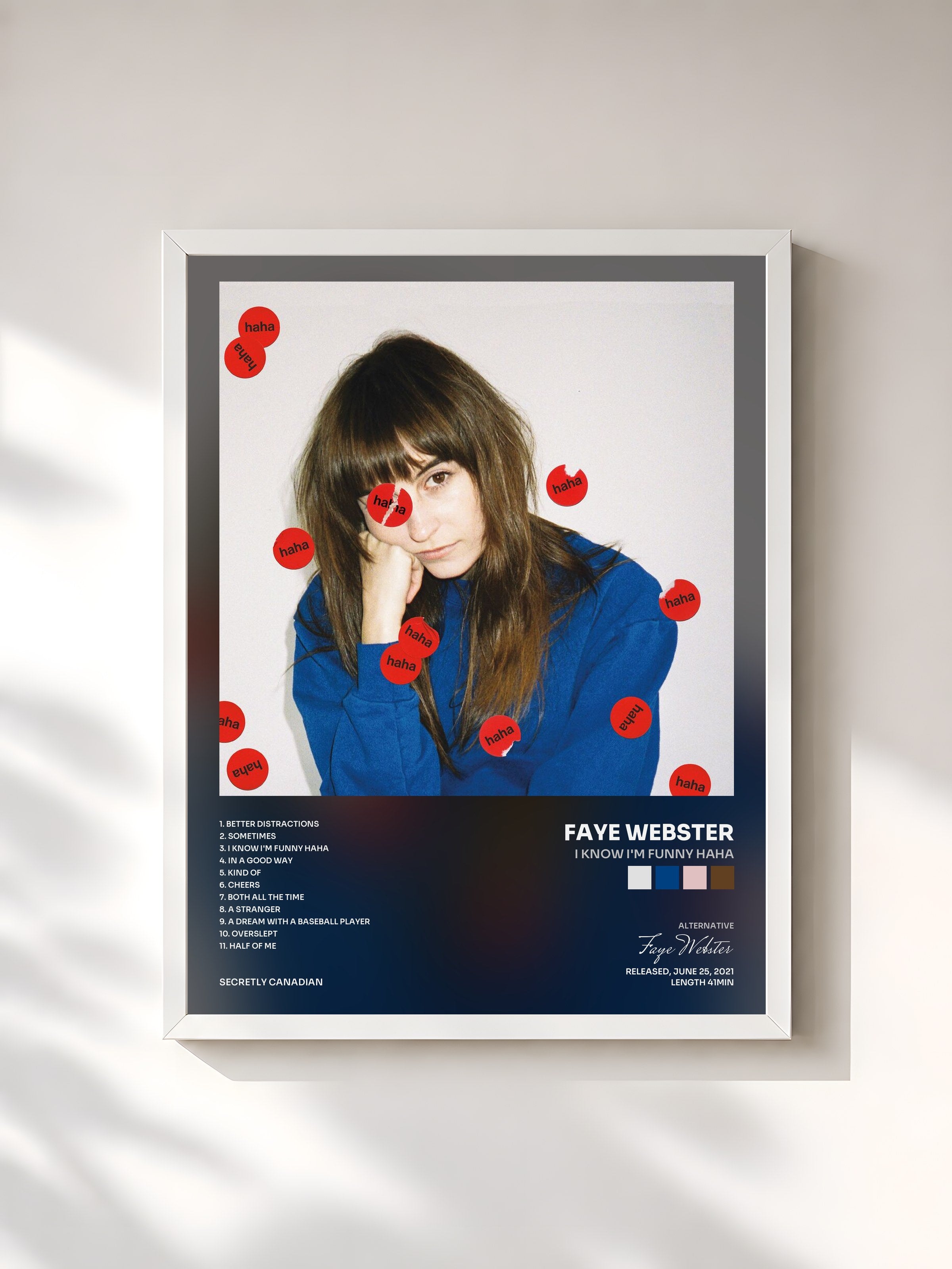 #blanc Tableau de l'album I Know I'm Funny haha de Faye Webster, cadre blanc, imprimé et encadré en France