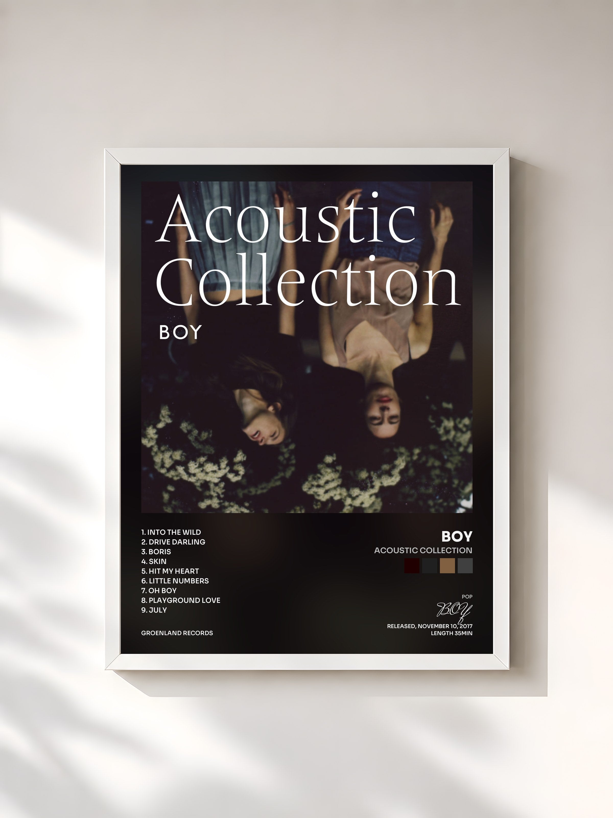#blanc Tableau de l'album Acoustic Collection de BOY, cadre blanc, imprimé et encadré en France