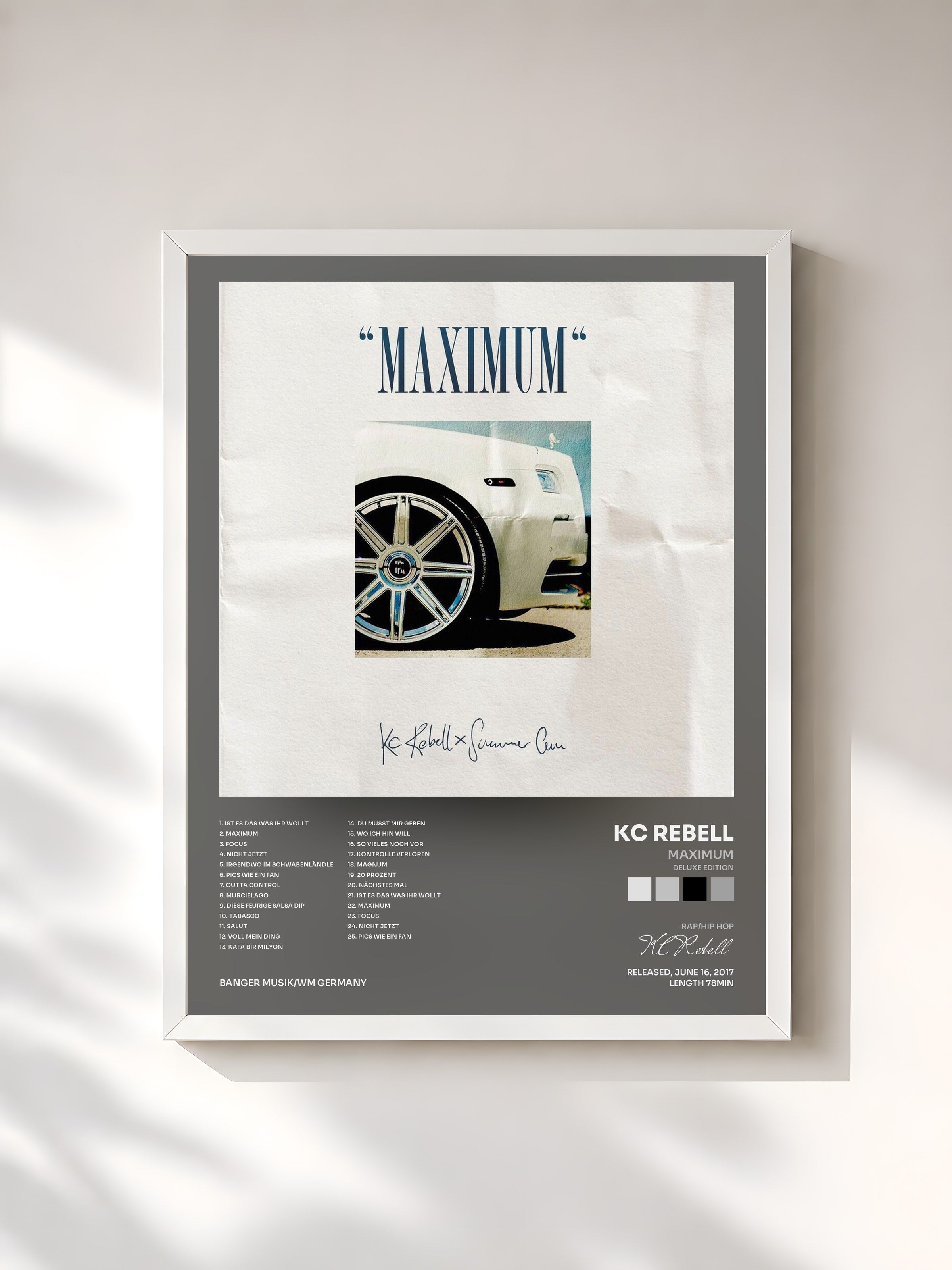 #blanc Tableau de l'album Maximum (Deluxe Edition) de KC Rebell, cadre blanc, imprimé et encadré en France