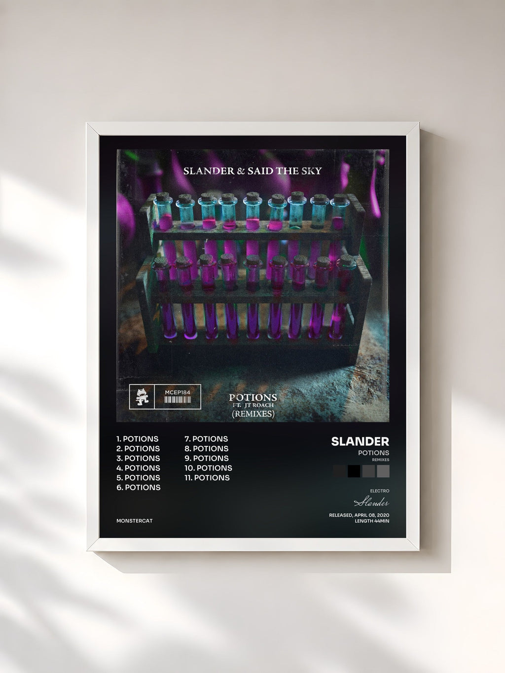 #blanc Tableau de l'album Potions (Remixes) de Slander, cadre blanc, imprimé et encadré en France