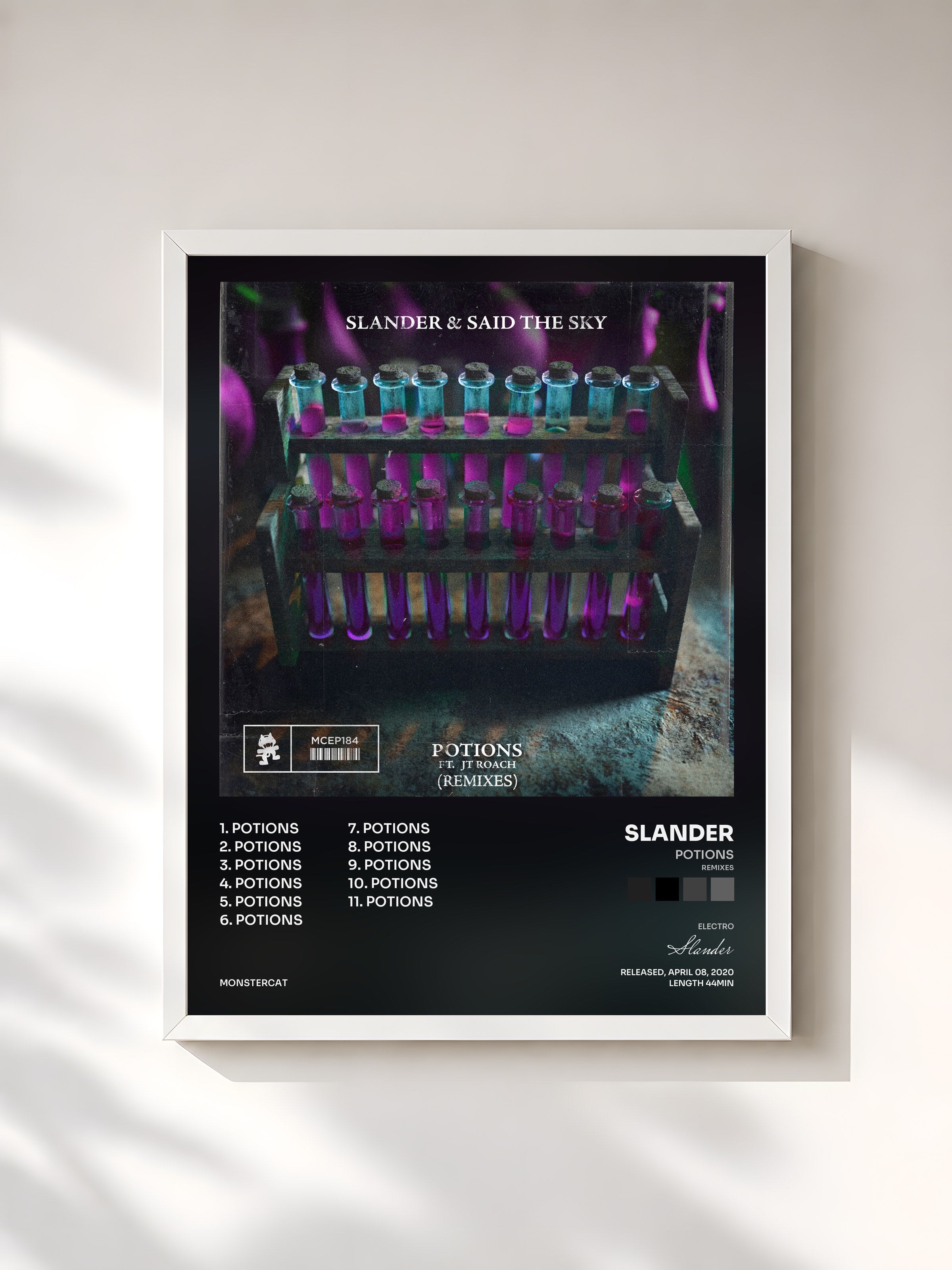 #blanc Tableau de l'album Potions (Remixes) de Slander, cadre blanc, imprimé et encadré en France