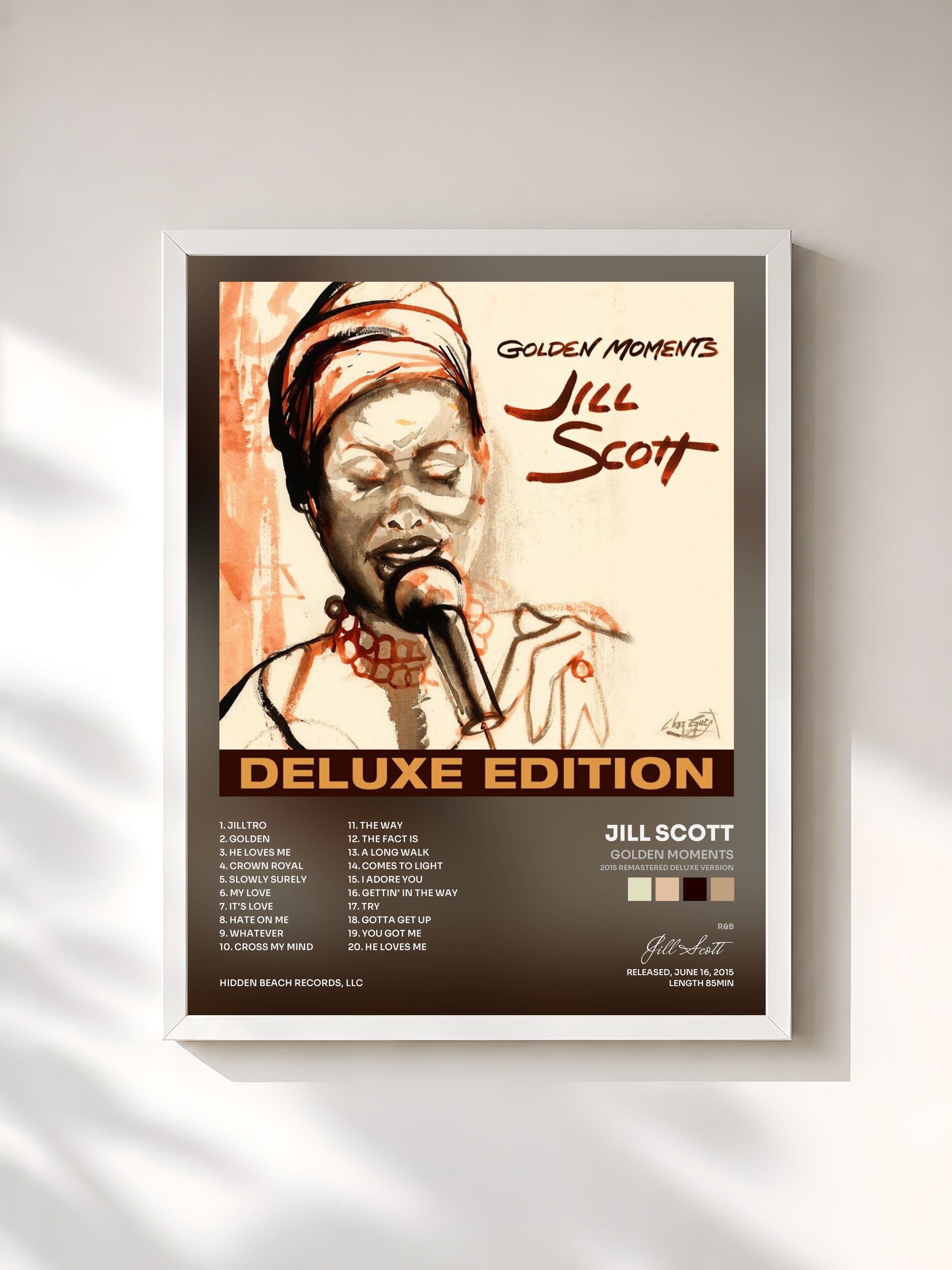 #blanc Tableau de l'album Golden Moments (2015 Remastered Deluxe Version) de Jill Scott, cadre blanc, imprimé et encadré en France