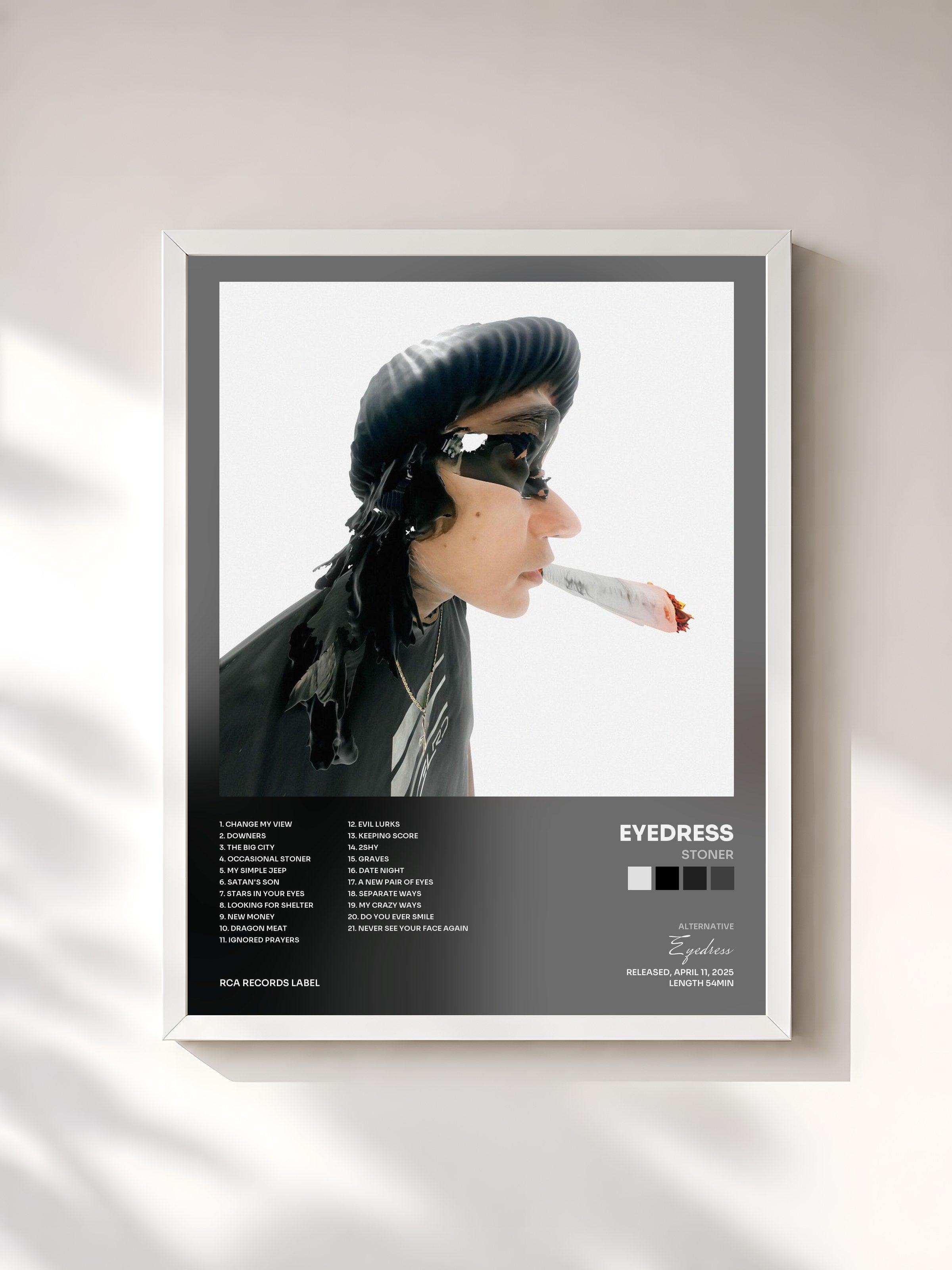 #blanc Tableau de l'album Stoner de Eyedress, cadre blanc, imprimé et encadré en France