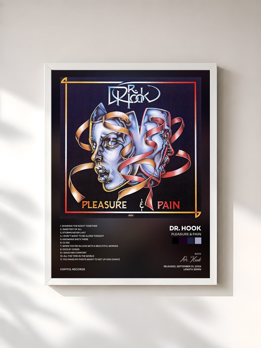 #blanc Pleasure & Pain by Dr. Hook as a framed art print, white frame, printed and framed in France