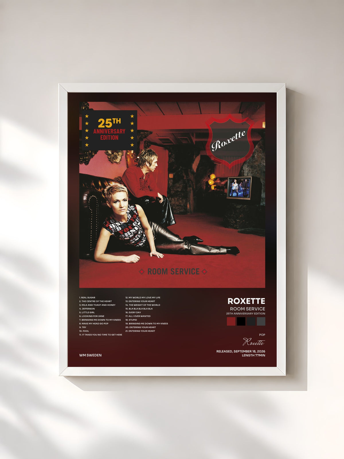 #blanc Tableau de l'album Room Service (25th Anniversary Edition) de Roxette, cadre blanc, imprimé et encadré en France