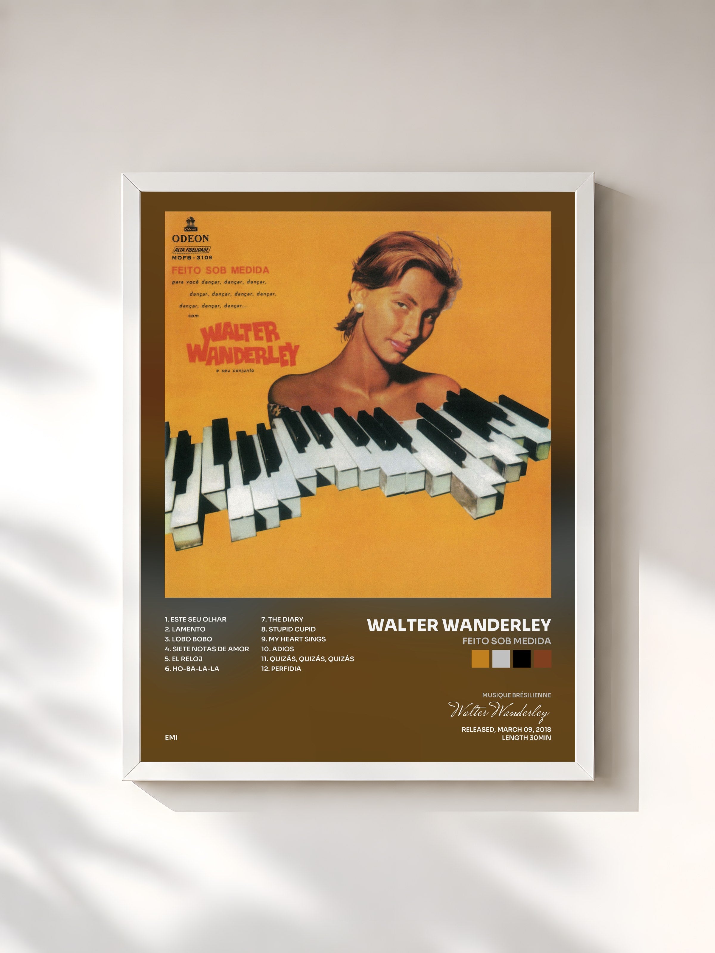 #blanc Tableau de l'album Feito Sob Medida de Walter Wanderley, cadre blanc, imprimé et encadré en France