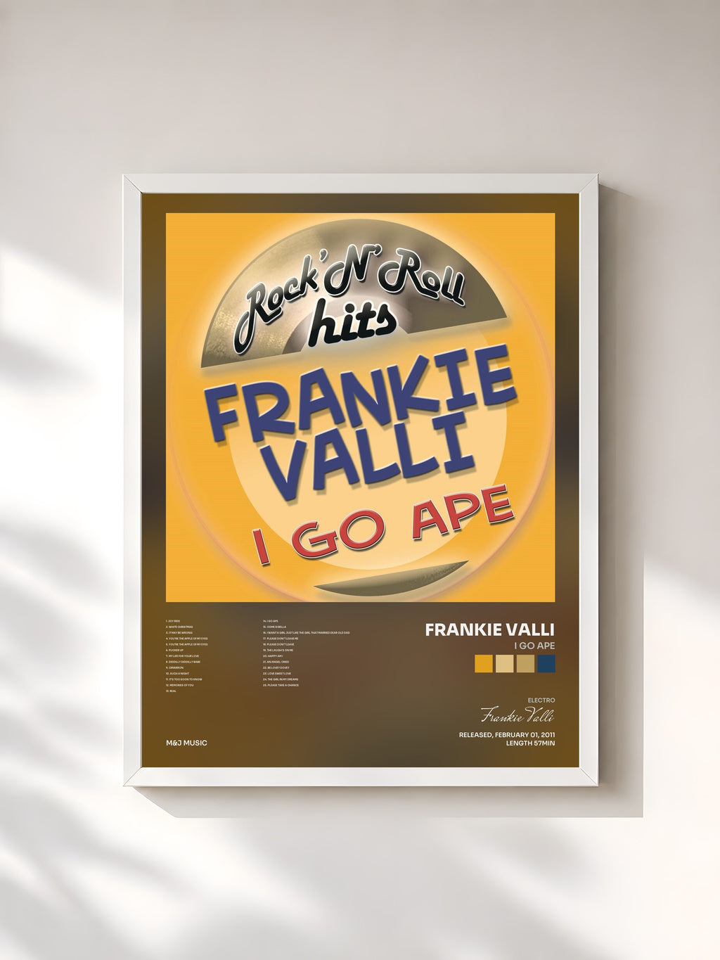 #blanc Tableau de l'album I Go Ape de Frankie Valli, cadre blanc, imprimé et encadré en France