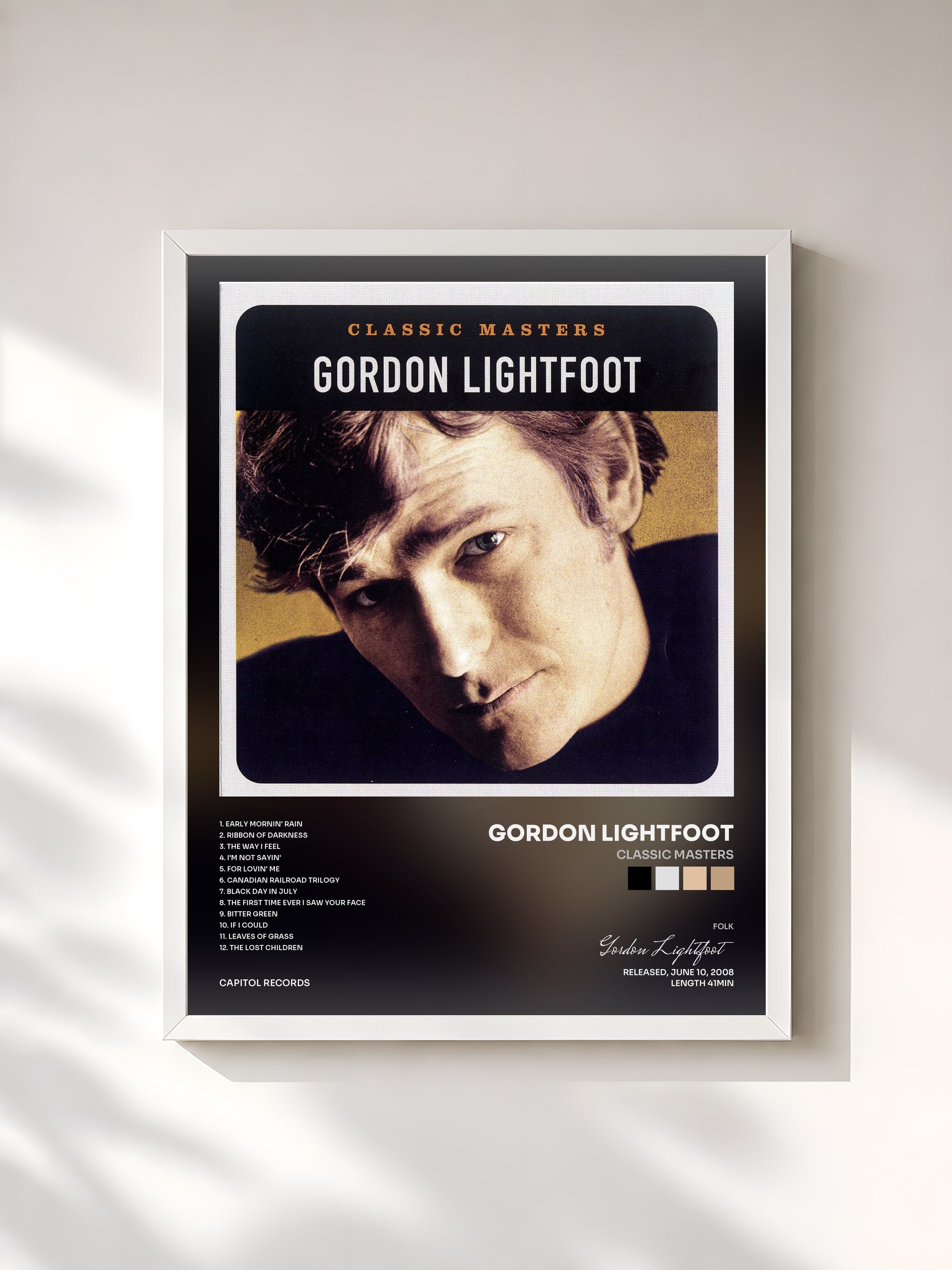 #blanc Tableau de l'album Classic Masters de Gordon Lightfoot, cadre blanc, imprimé et encadré en France