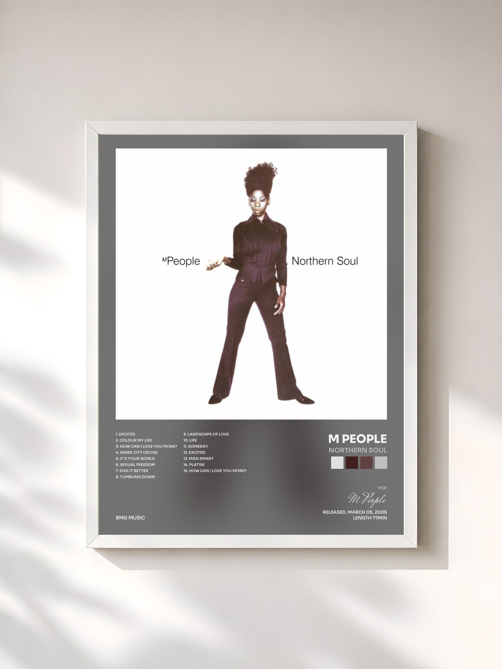 #blanc Northern Soul by M People as a framed art print, white frame, printed and framed in France