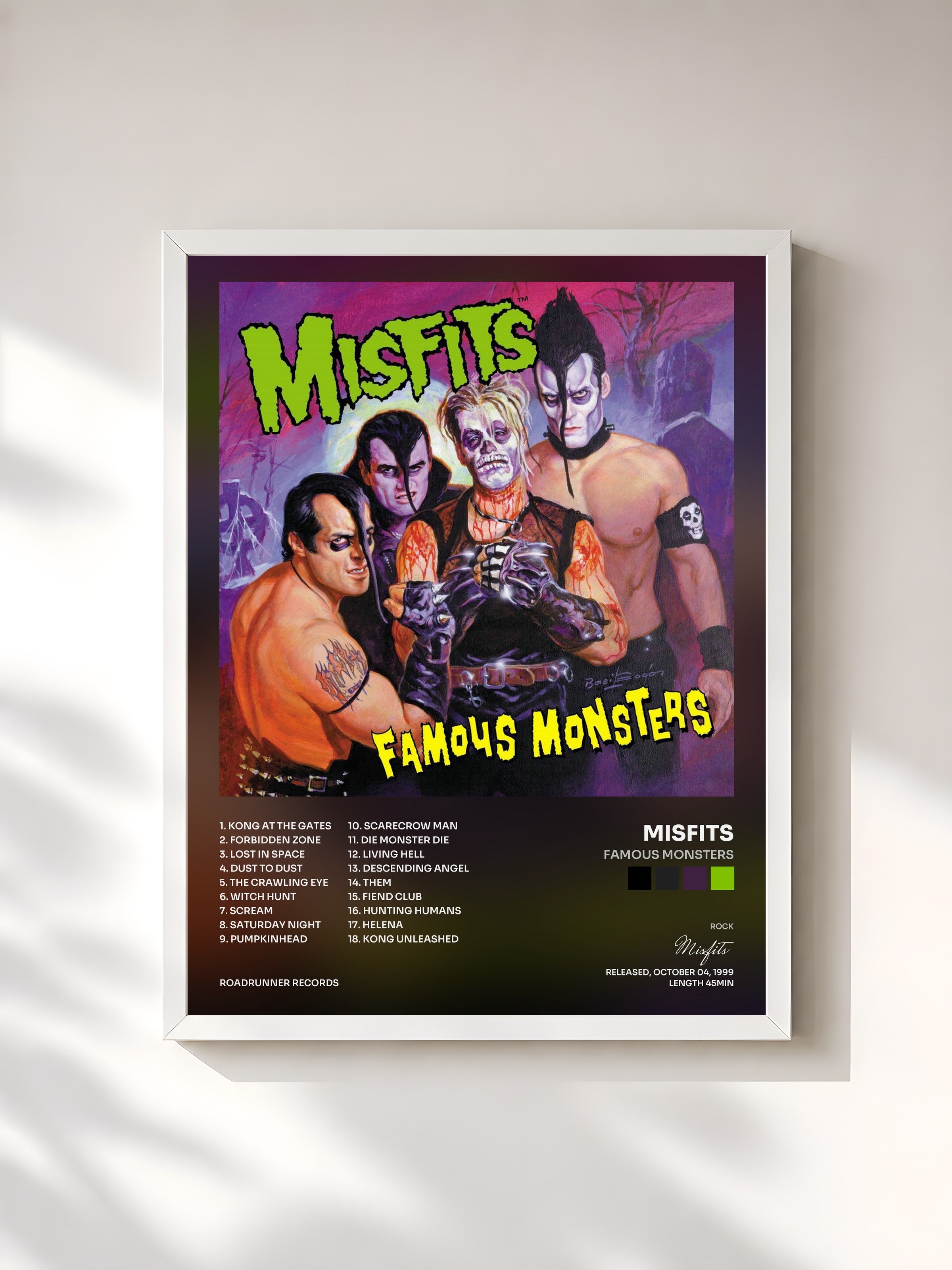 #blanc Tableau de l'album Famous Monsters de Misfits, cadre blanc, imprimé et encadré en France