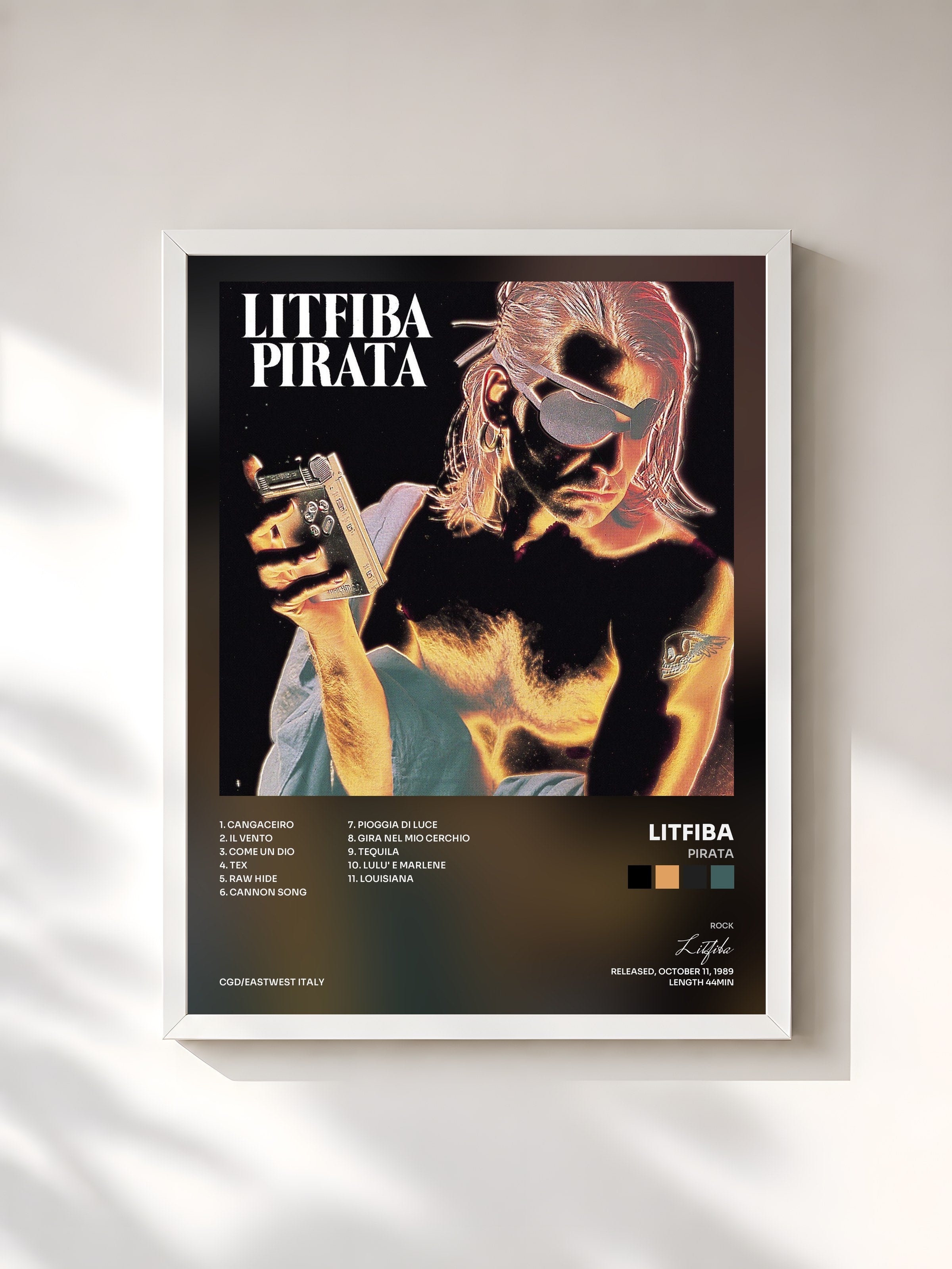 #blanc Tableau de l'album Pirata de Litfiba, cadre blanc, imprimé et encadré en France