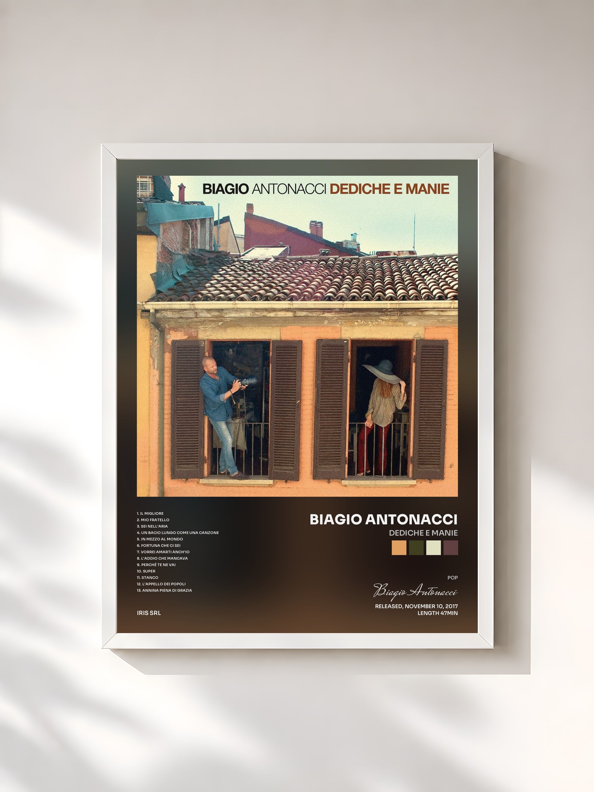 #blanc Tableau de l'album Dediche e Manie de Biagio Antonacci, cadre blanc, imprimé et encadré en France