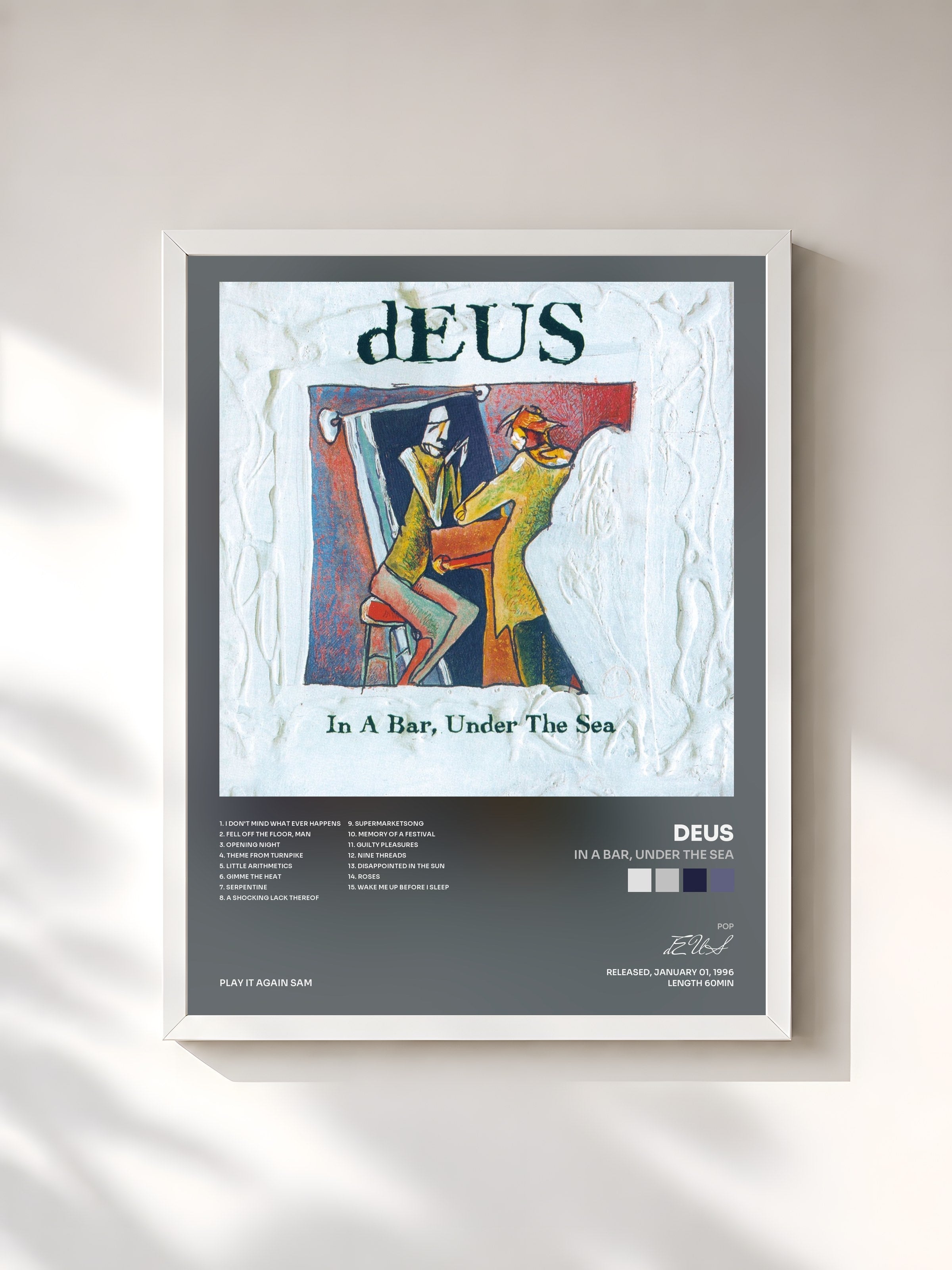 #blanc Tableau de l'album In A Bar, Under The Sea de dEUS, cadre blanc, imprimé et encadré en France