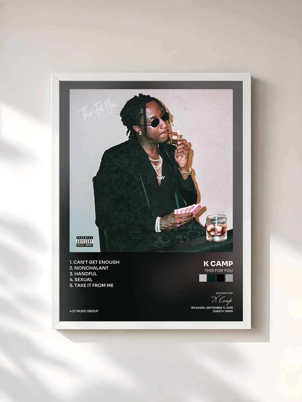 #blanc Tableau de l'album This For You de K Camp, cadre blanc, imprimé et encadré en France