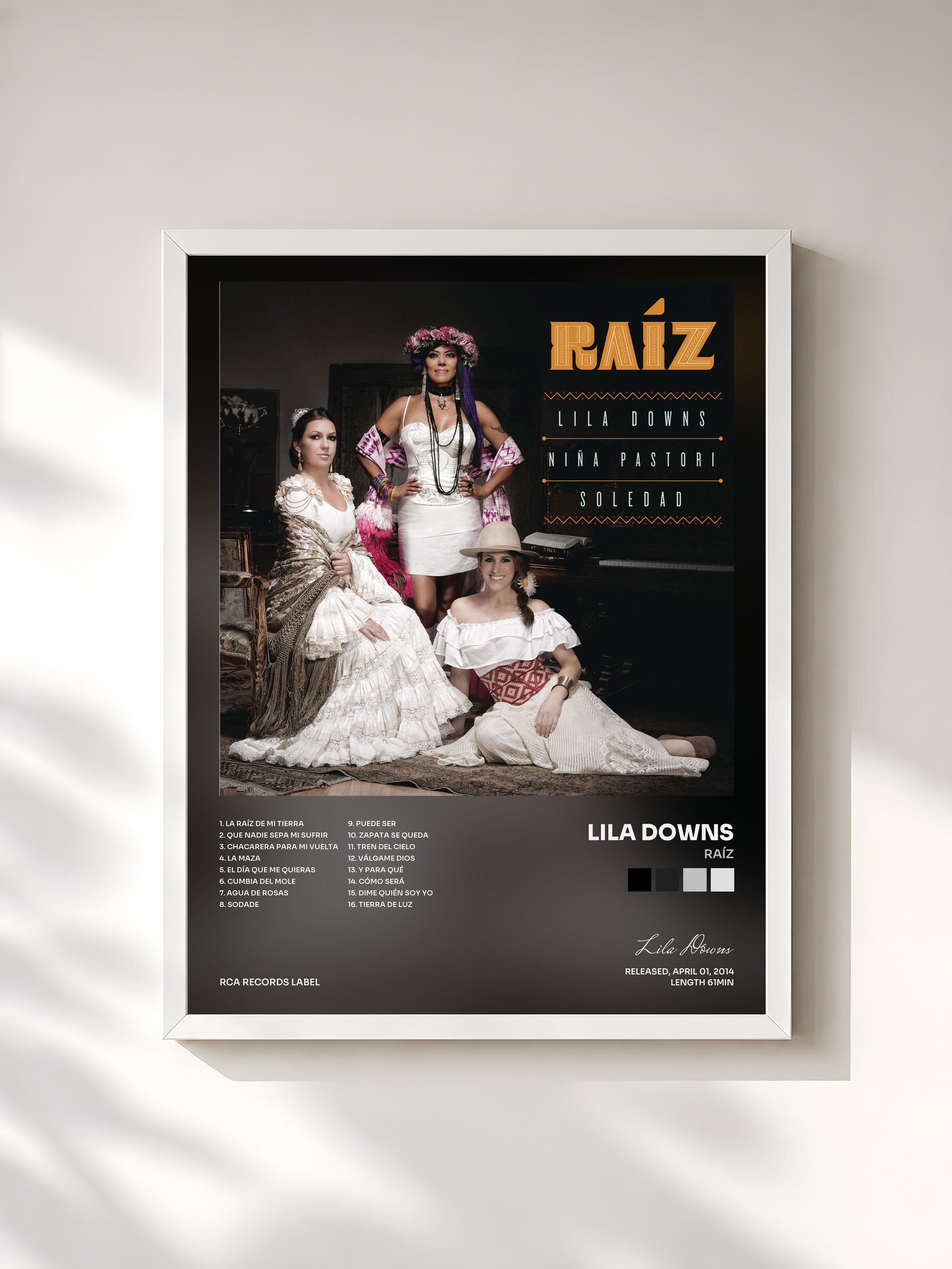 #blanc Tableau de l'album Raíz de Lila Downs, cadre blanc, imprimé et encadré en France