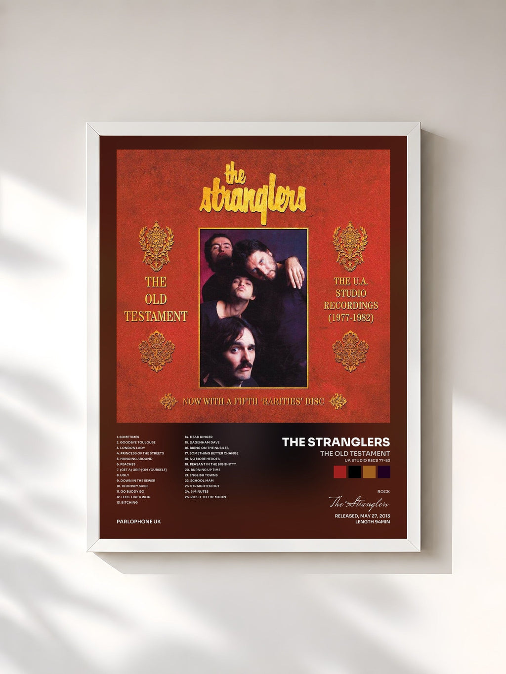 #blanc Tableau de l'album The Old Testament (UA Studio Recs 77-82) de The Stranglers, cadre blanc, imprimé et encadré en France