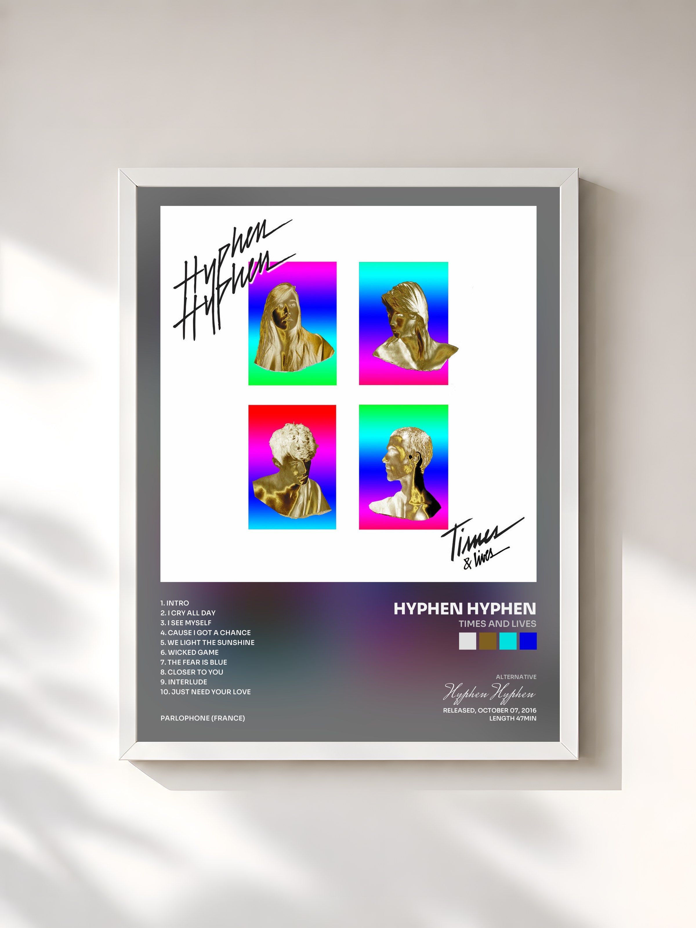 #blanc Tableau de l'album Times and Lives de Hyphen Hyphen, cadre blanc, imprimé et encadré en France